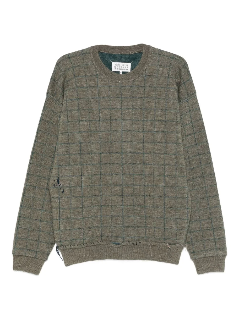 check-pattern distressed sweater - 1