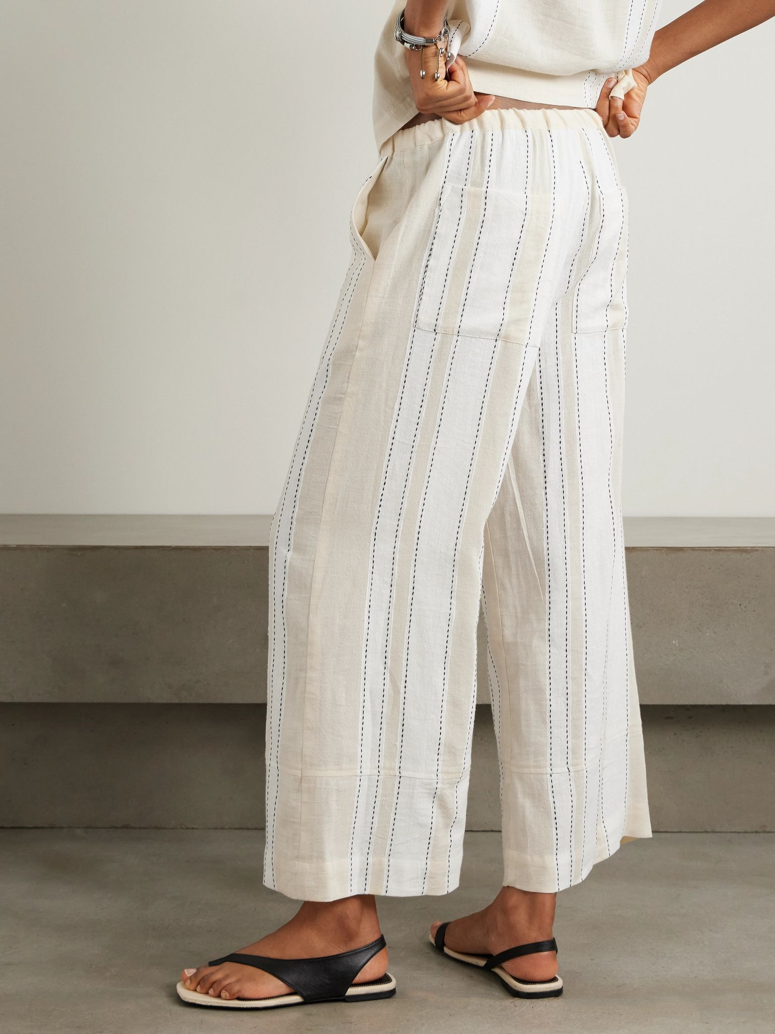 Desta striped cotton-blend wide-leg pants Cream - 3