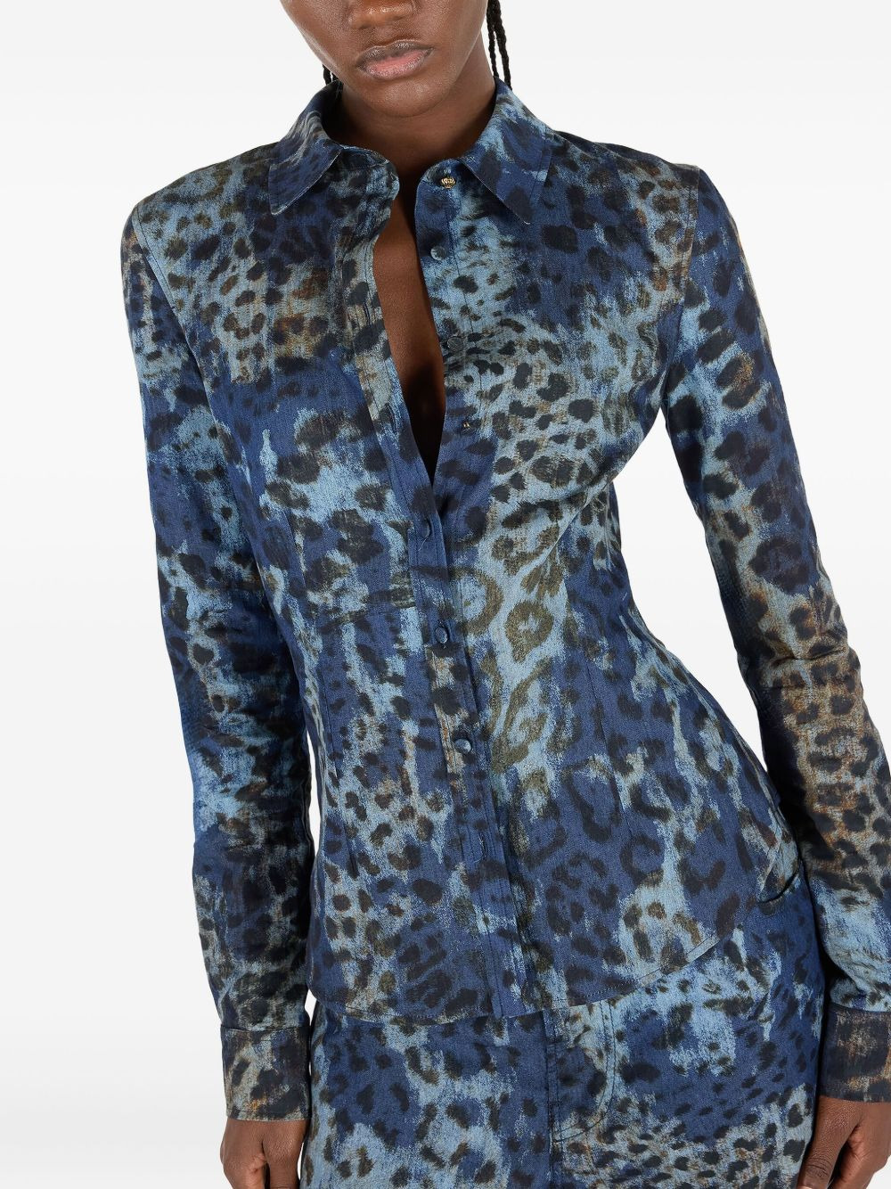 leopard-print button-up shirt - 6