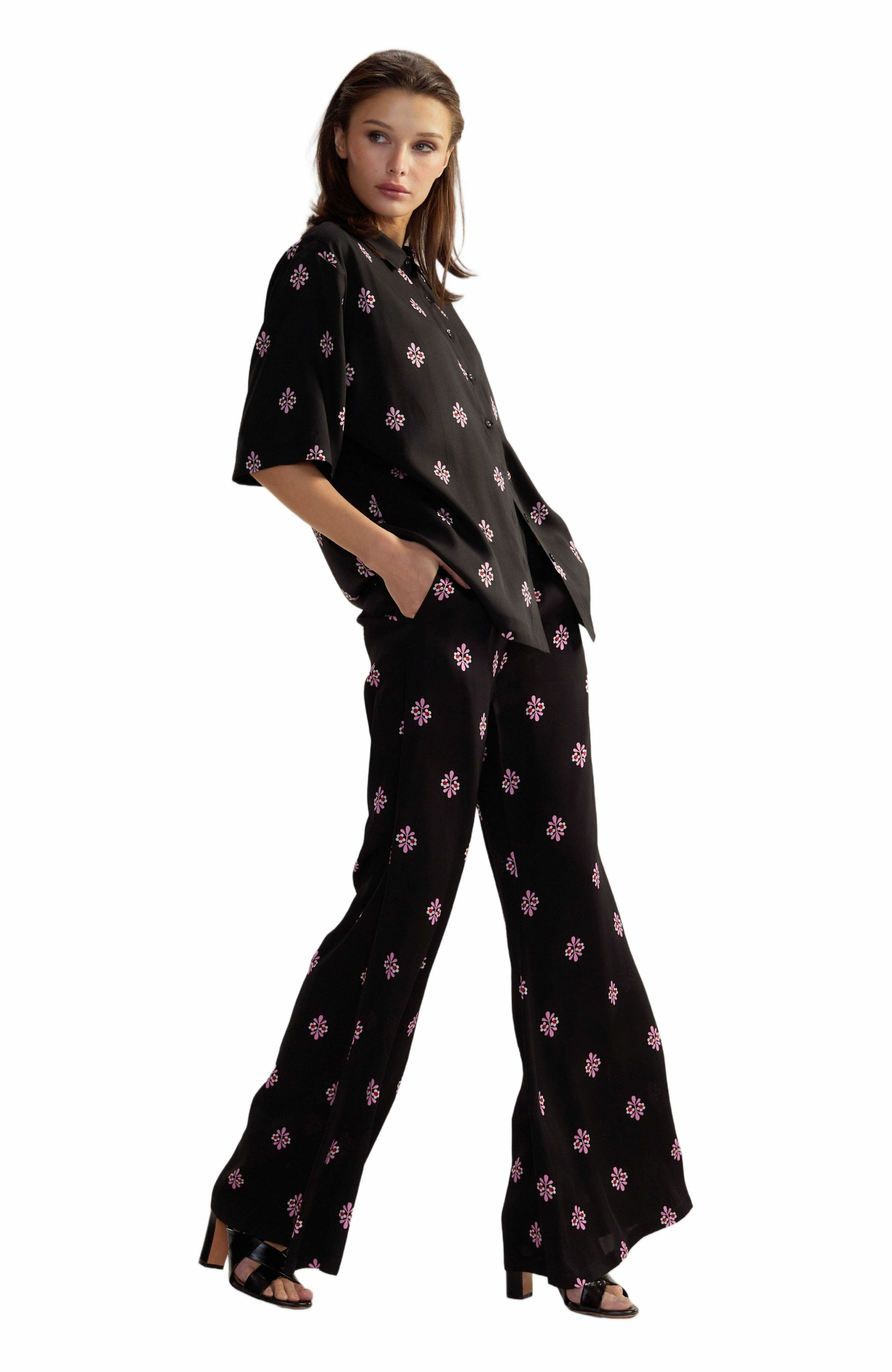 Cynthia Rowley Blake Camp Shirt in Black Multi at Nordstrom - 4