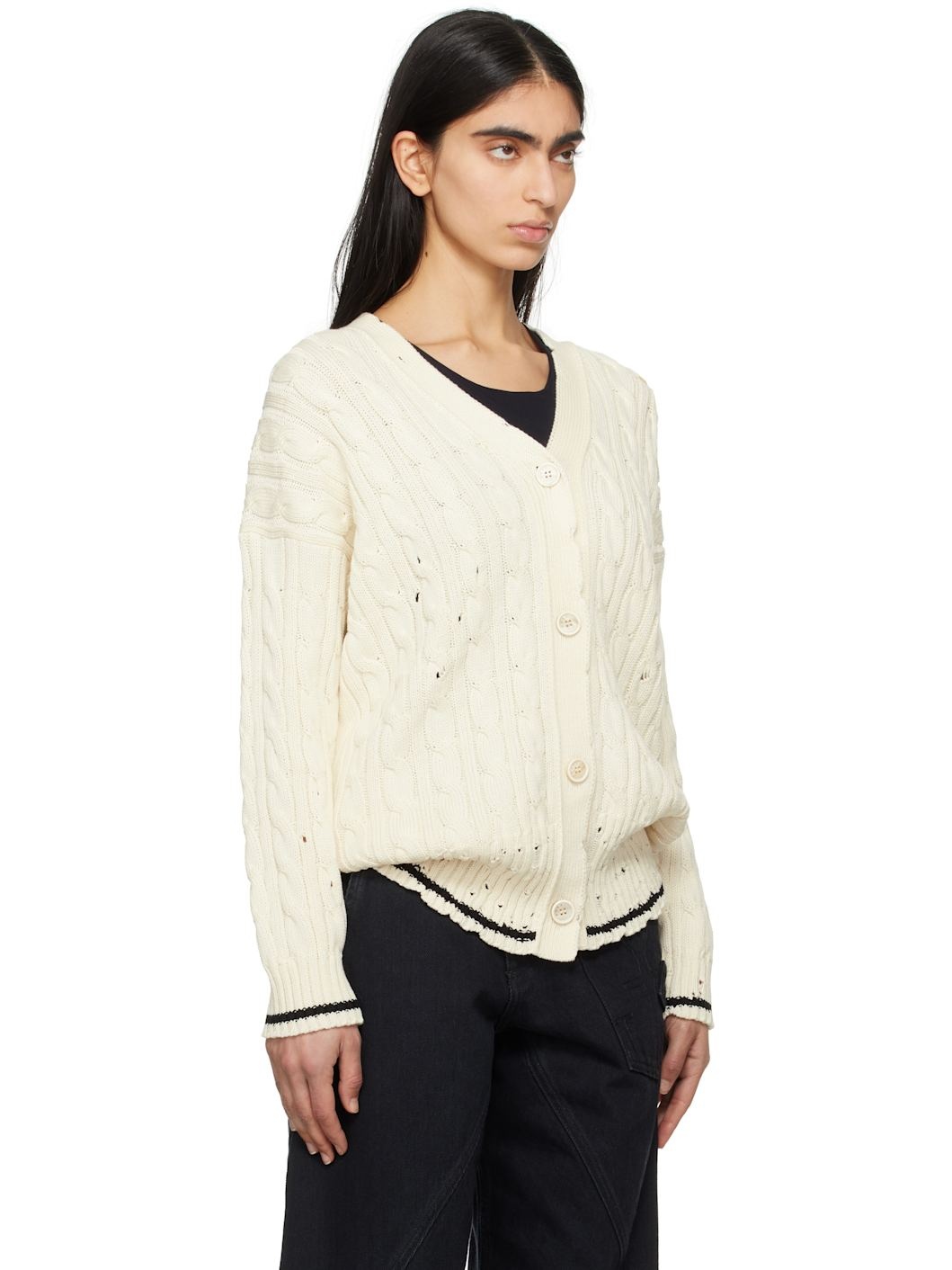 Off-White Dishevelled Cable Cotton Cardigan - 2