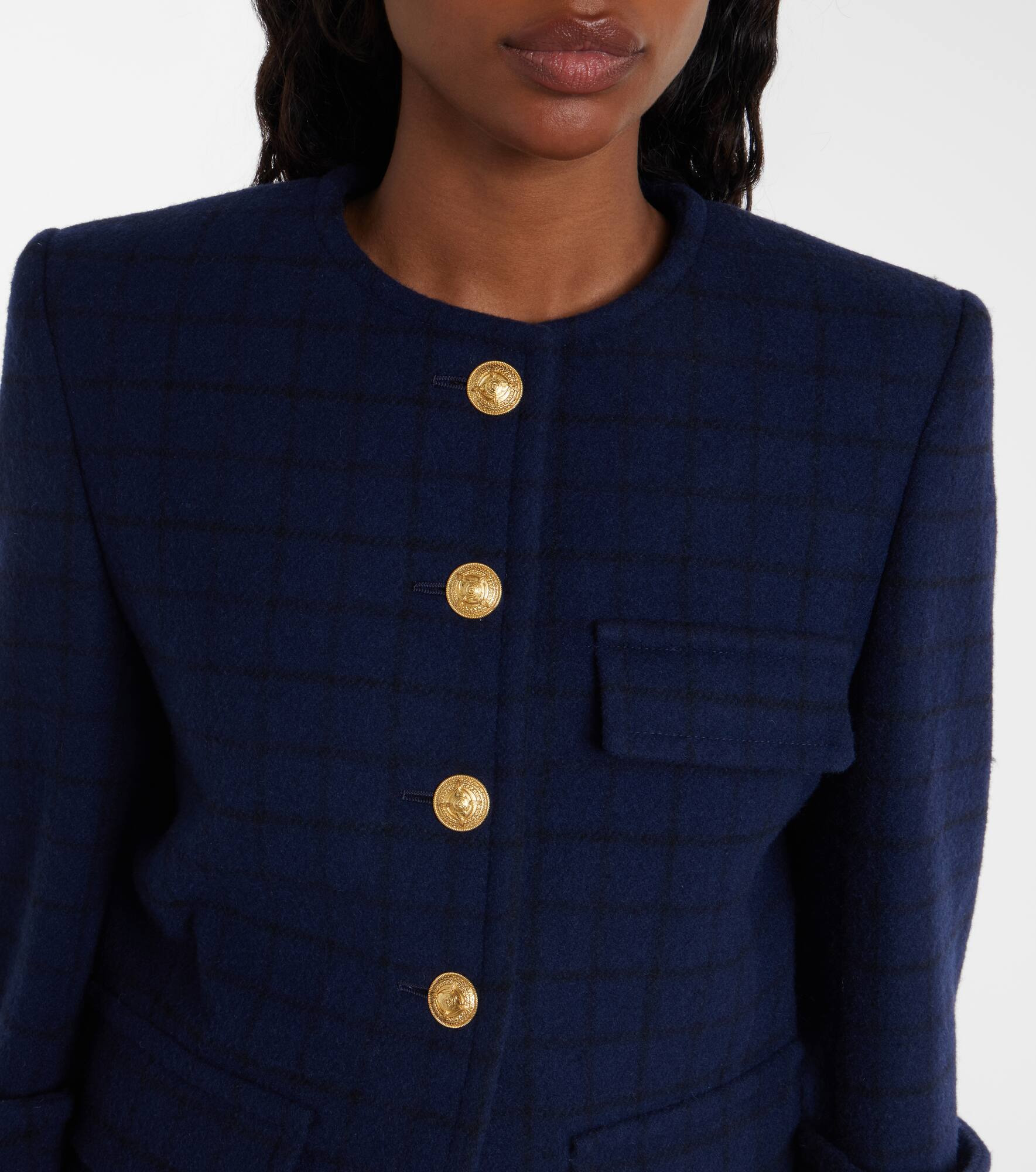 Checked cropped wool-blend jacket - 4
