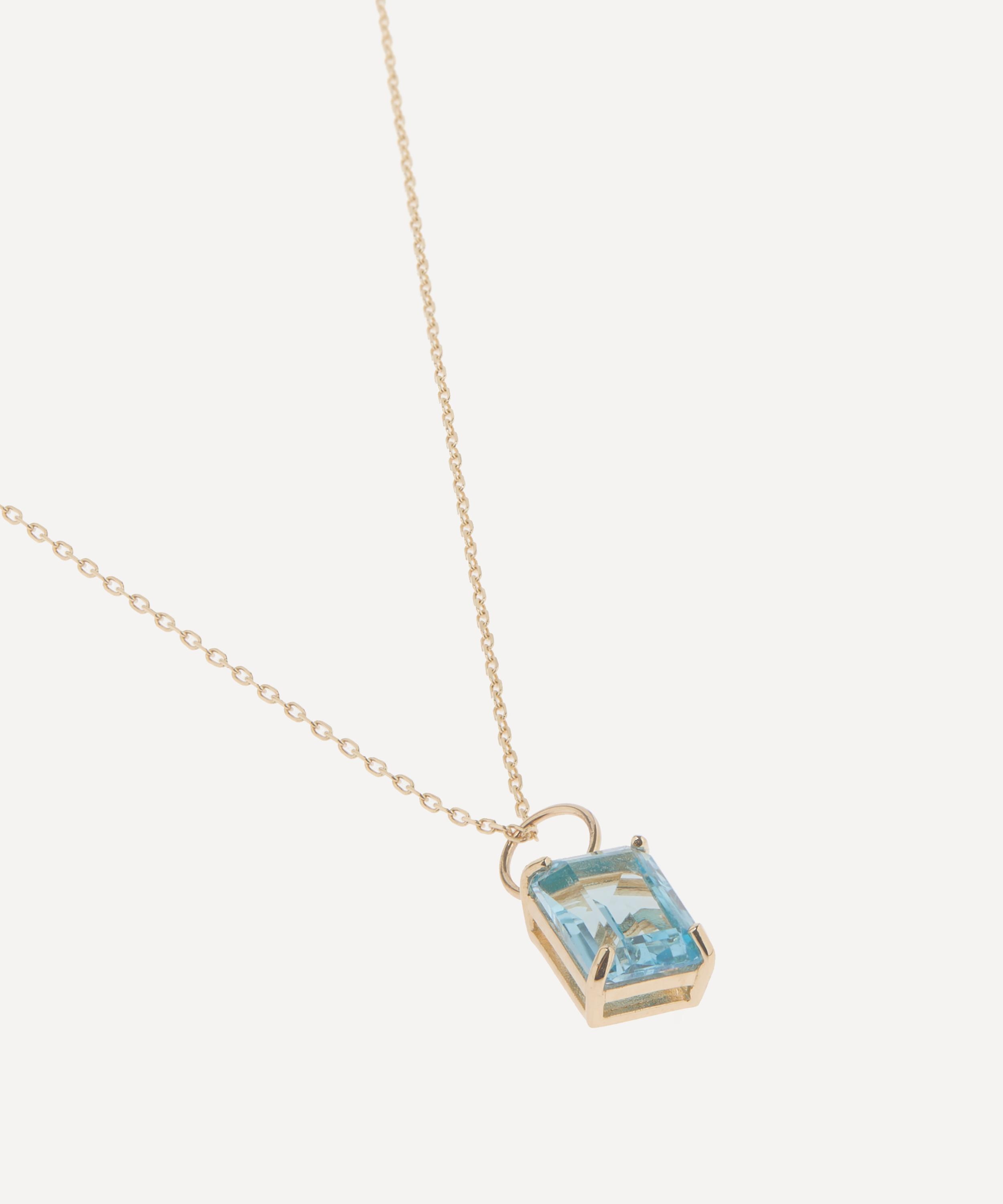 14ct Gold Emerald Cut Blue Topaz Pendant Necklace - 3