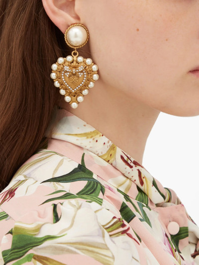 Dolce & Gabbana Faux pearl-embellished heart clip earrings outlook