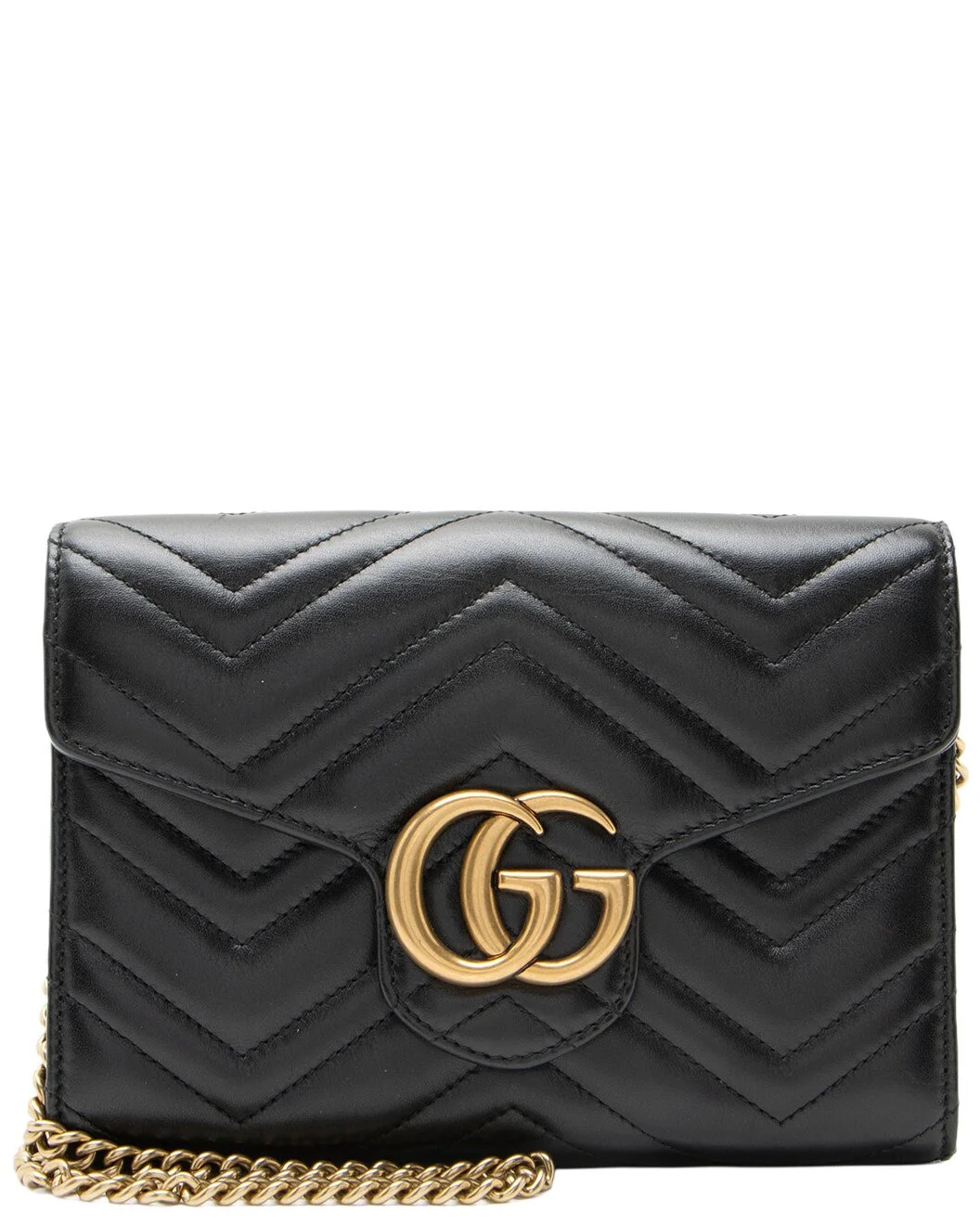 Gucci Black Matelasse Leather GG Marmont Wallet on Chain (Authentic Pre-Loved) - 1