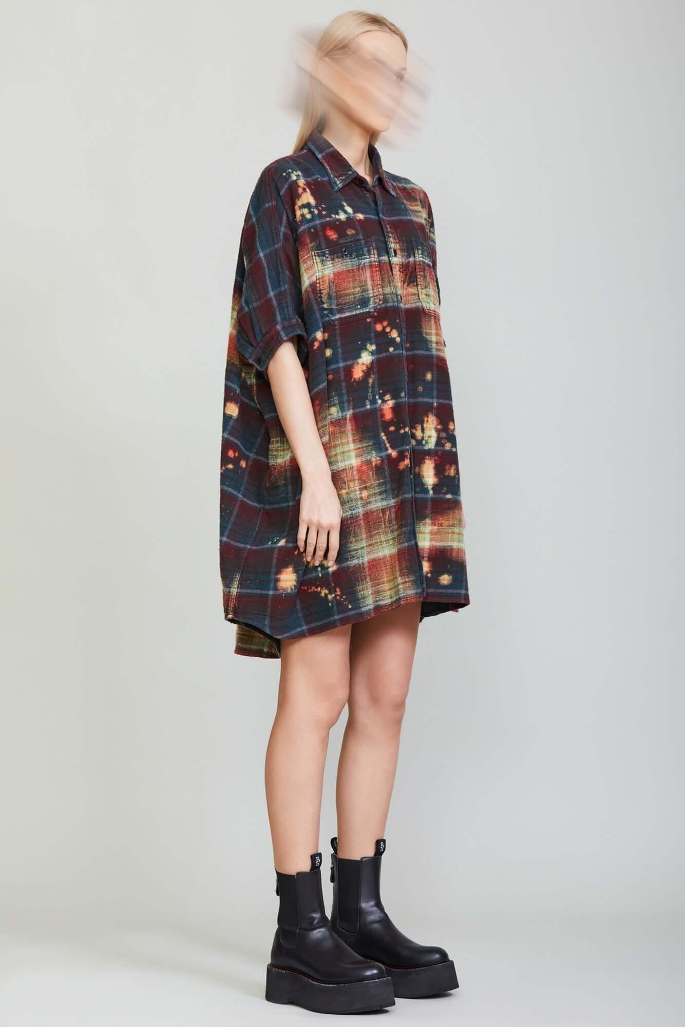 BLEACHED PLAID OVERSIZED BOXY SHIRTDRESS - 2