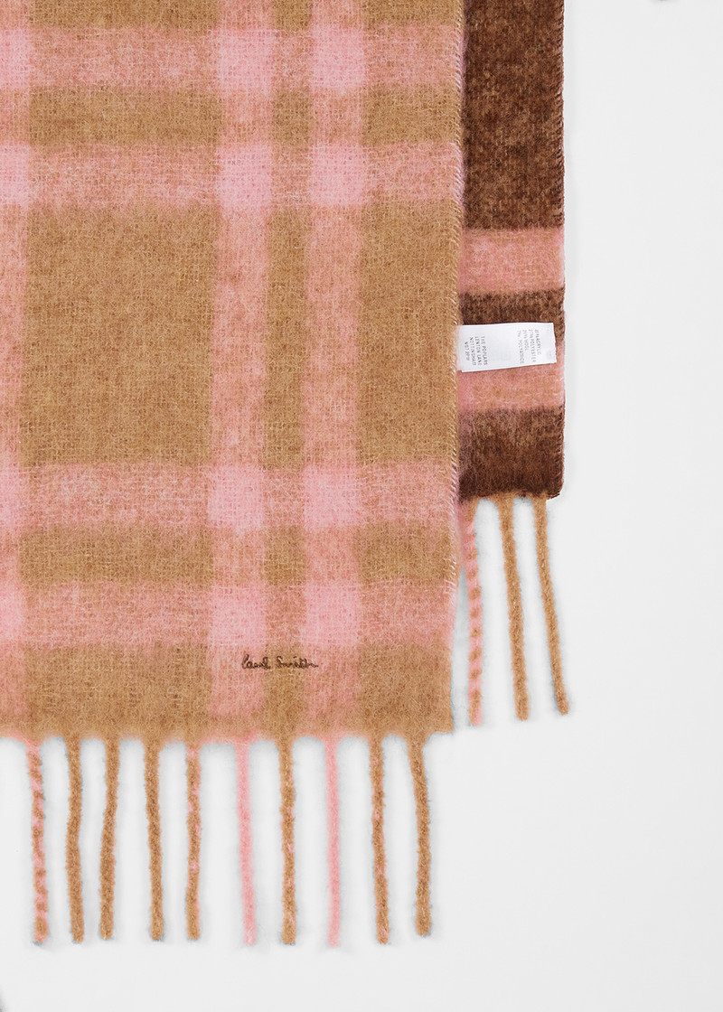Paul Smith Women's Beige and Pink Check Scarf outlook