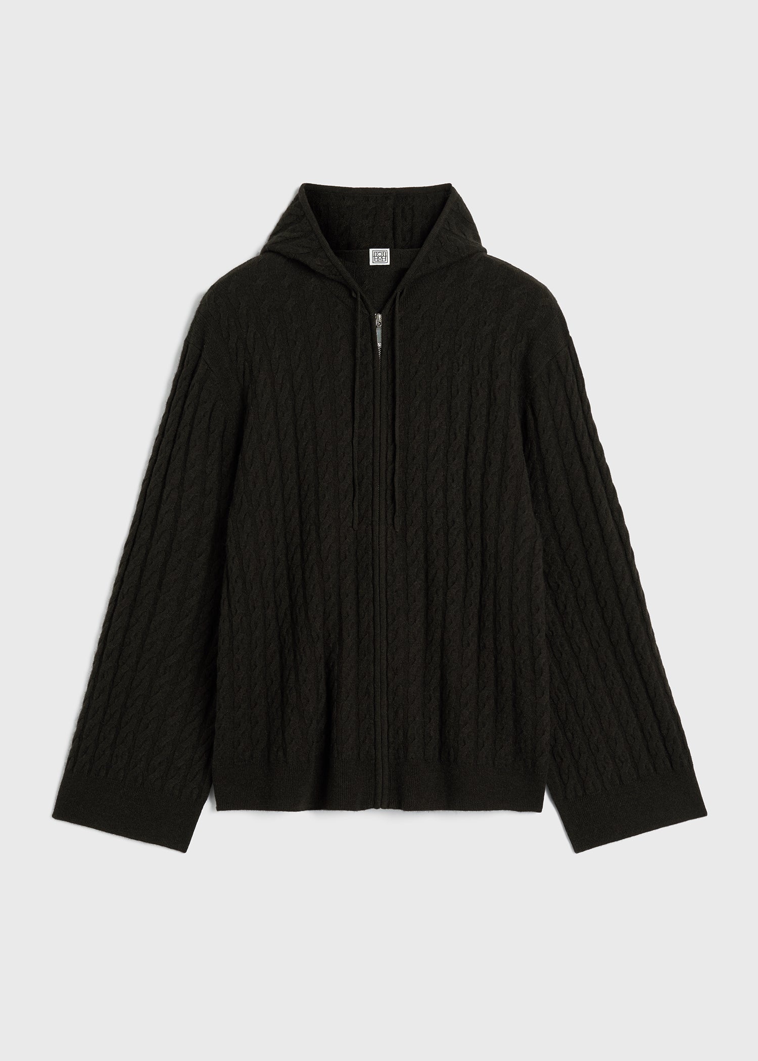 Cable knit hoodie espresso - 1