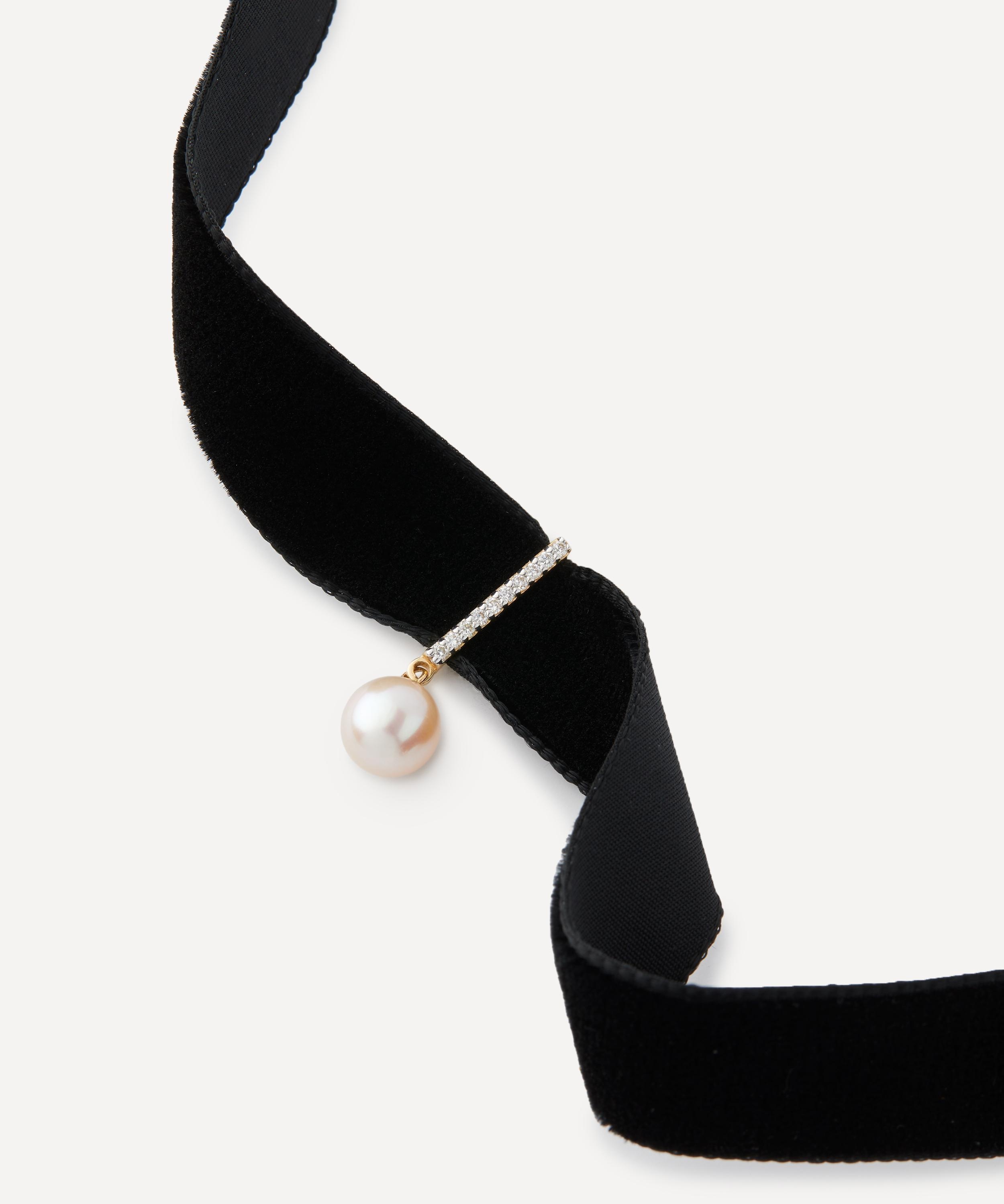 14ct Gold Pearl and Diamond Velvet Choker - 2