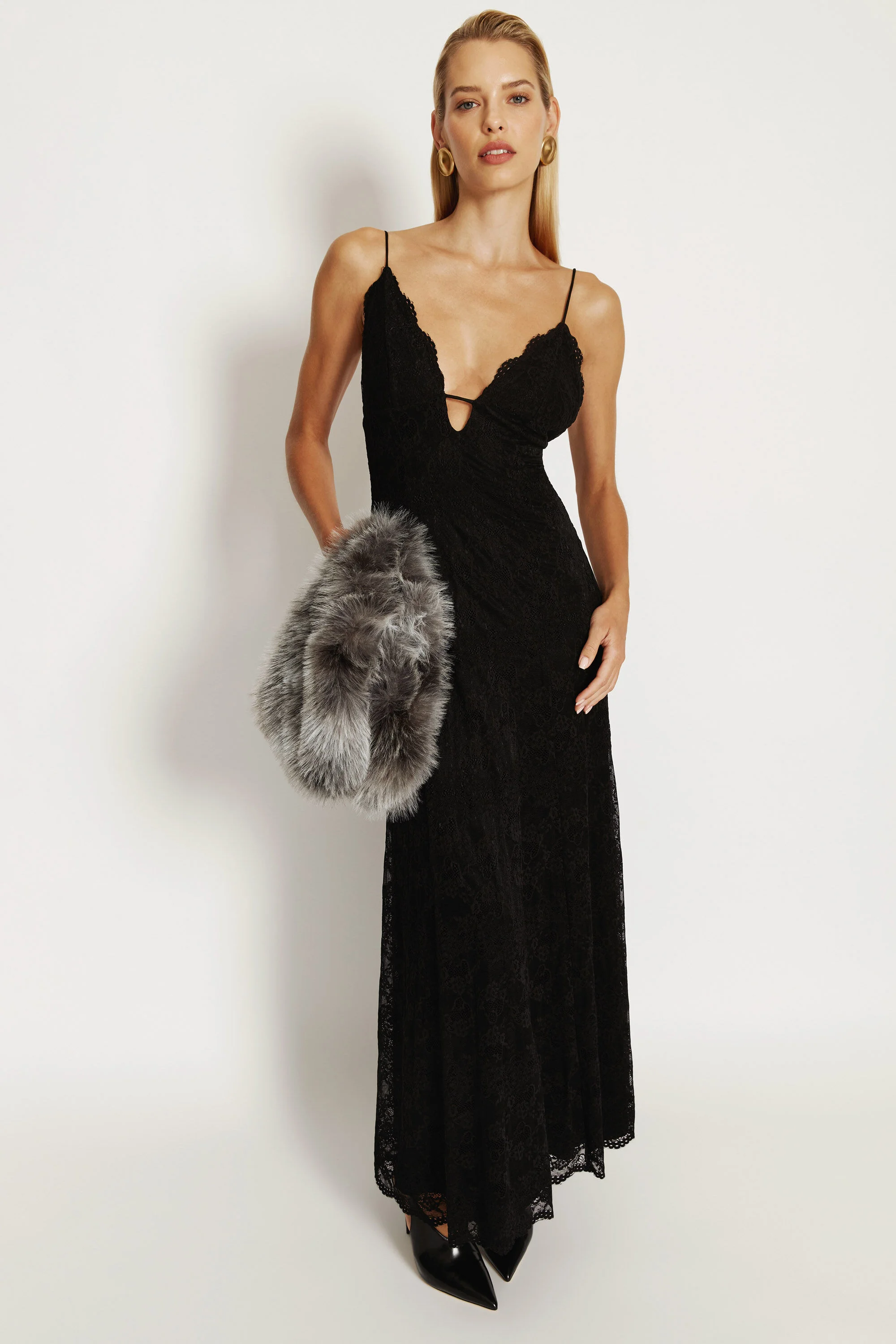 Sabrine Lace Maxi Dress In Acid Black - 1
