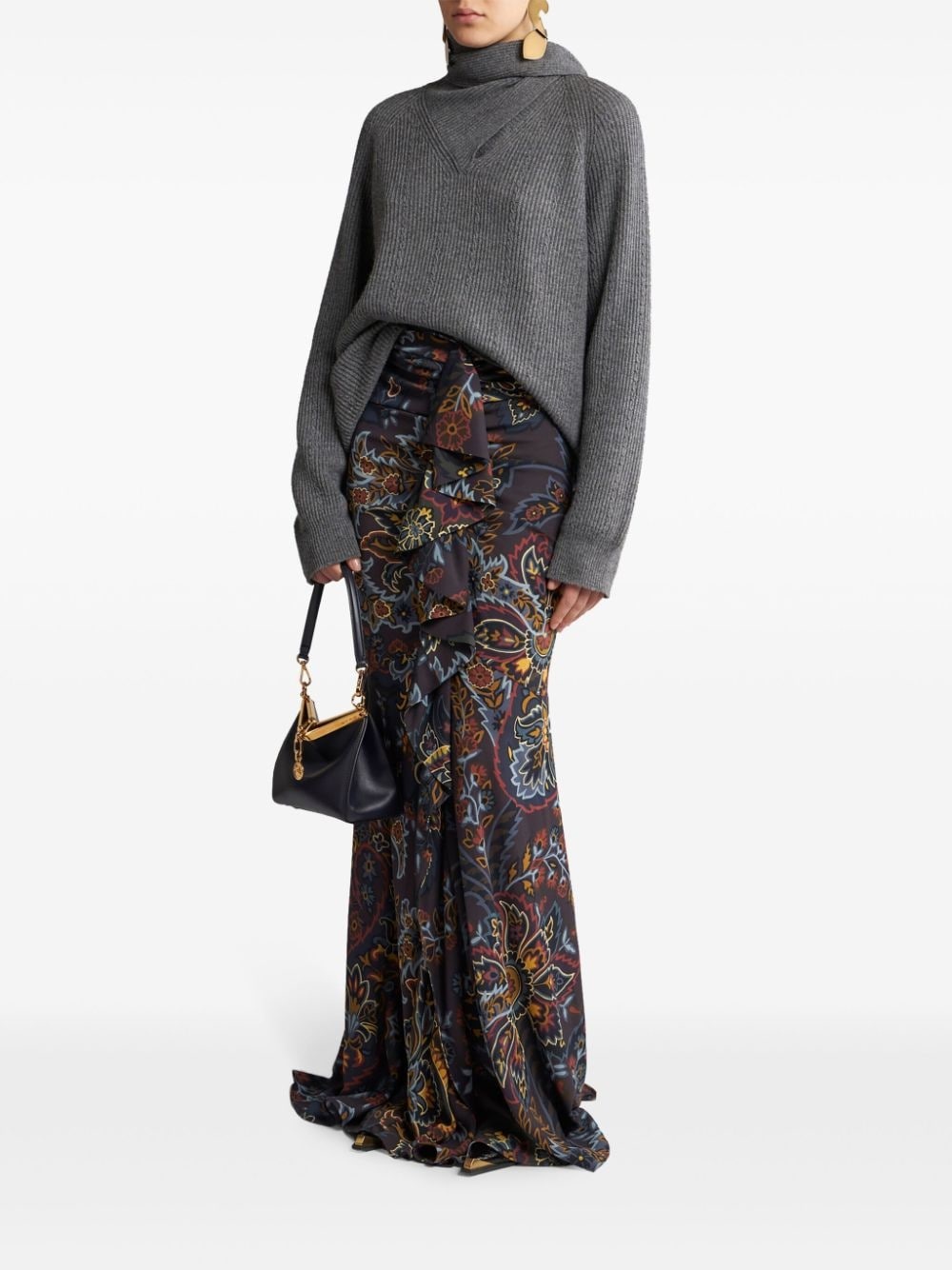 stretch sable paisley-print long skirt - 2