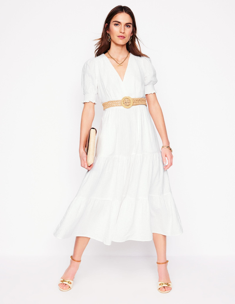 Anna Double Cloth Midi Dress-White 5