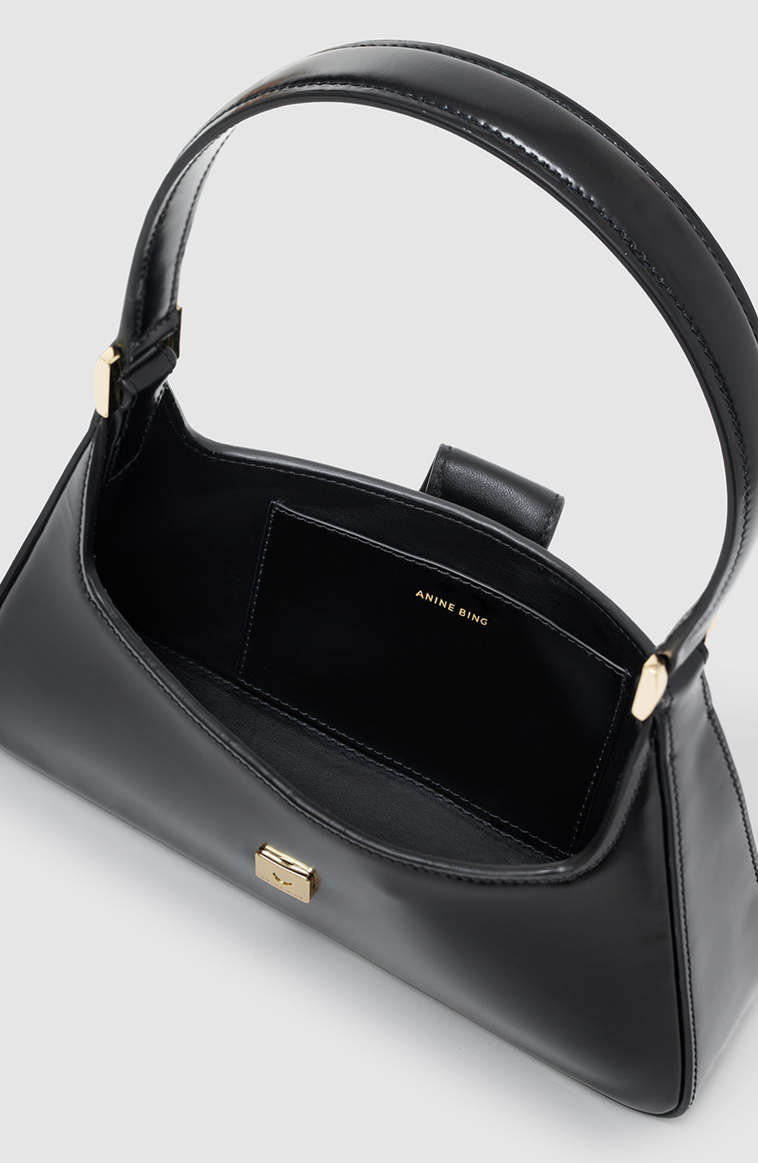 ANINE BING Lou Shoulder Bag in High-Shine Black at Nordstrom - 3