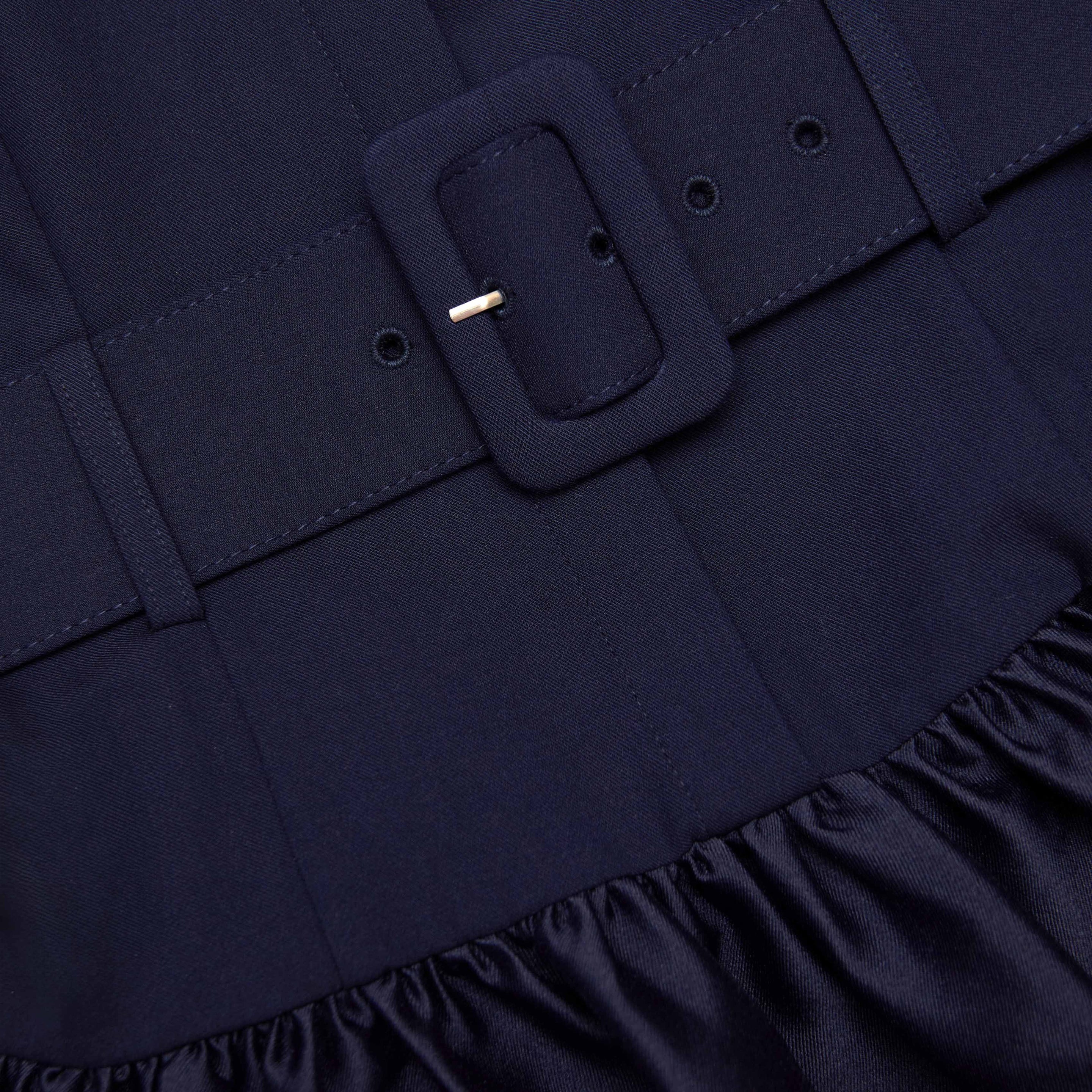 Navy Belted Twill Midi Dress - 5