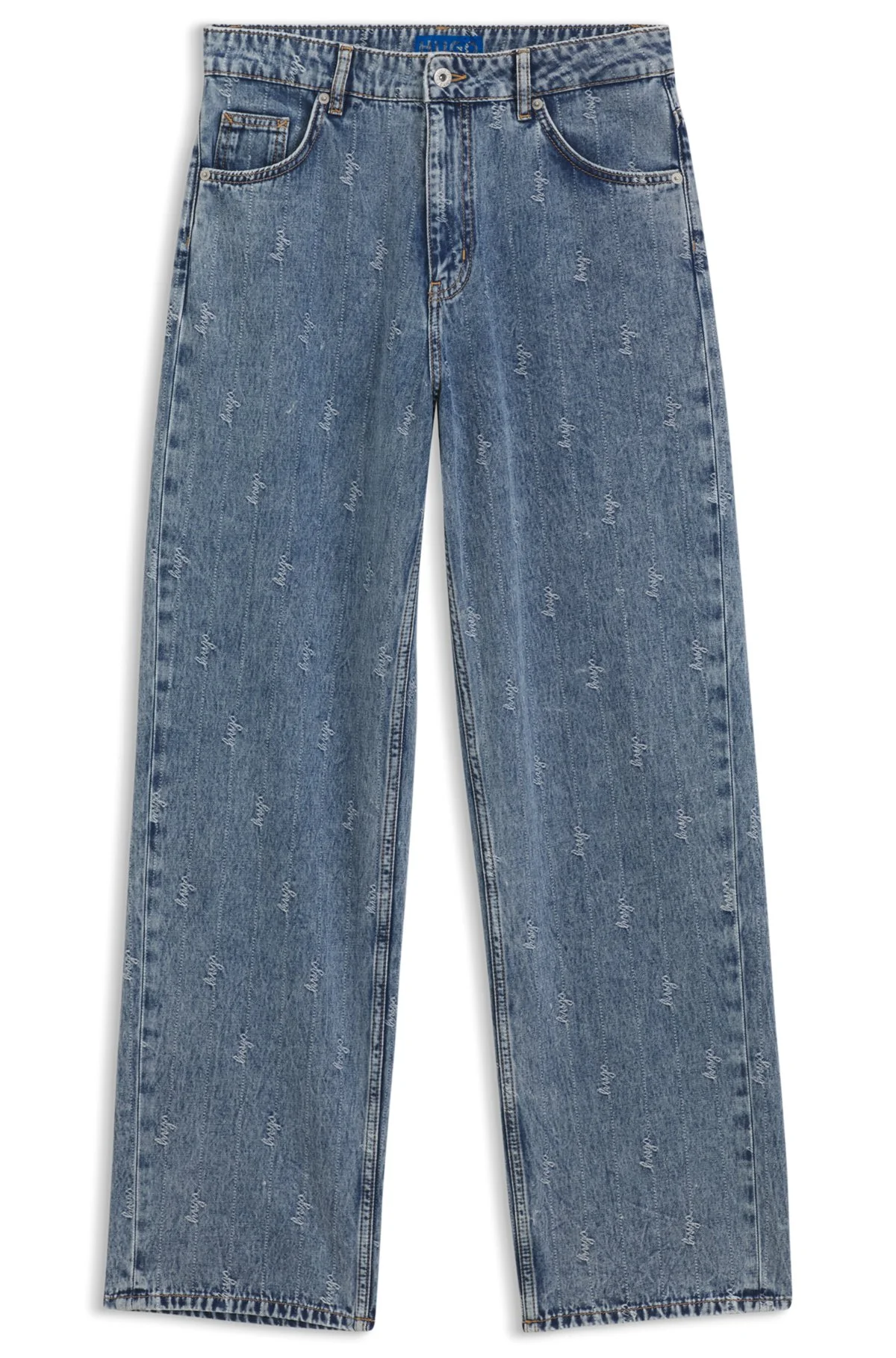WIDE-LEG LOOSE-FIT JEANS IN LOGO-JACQUARD DENIM - 1
