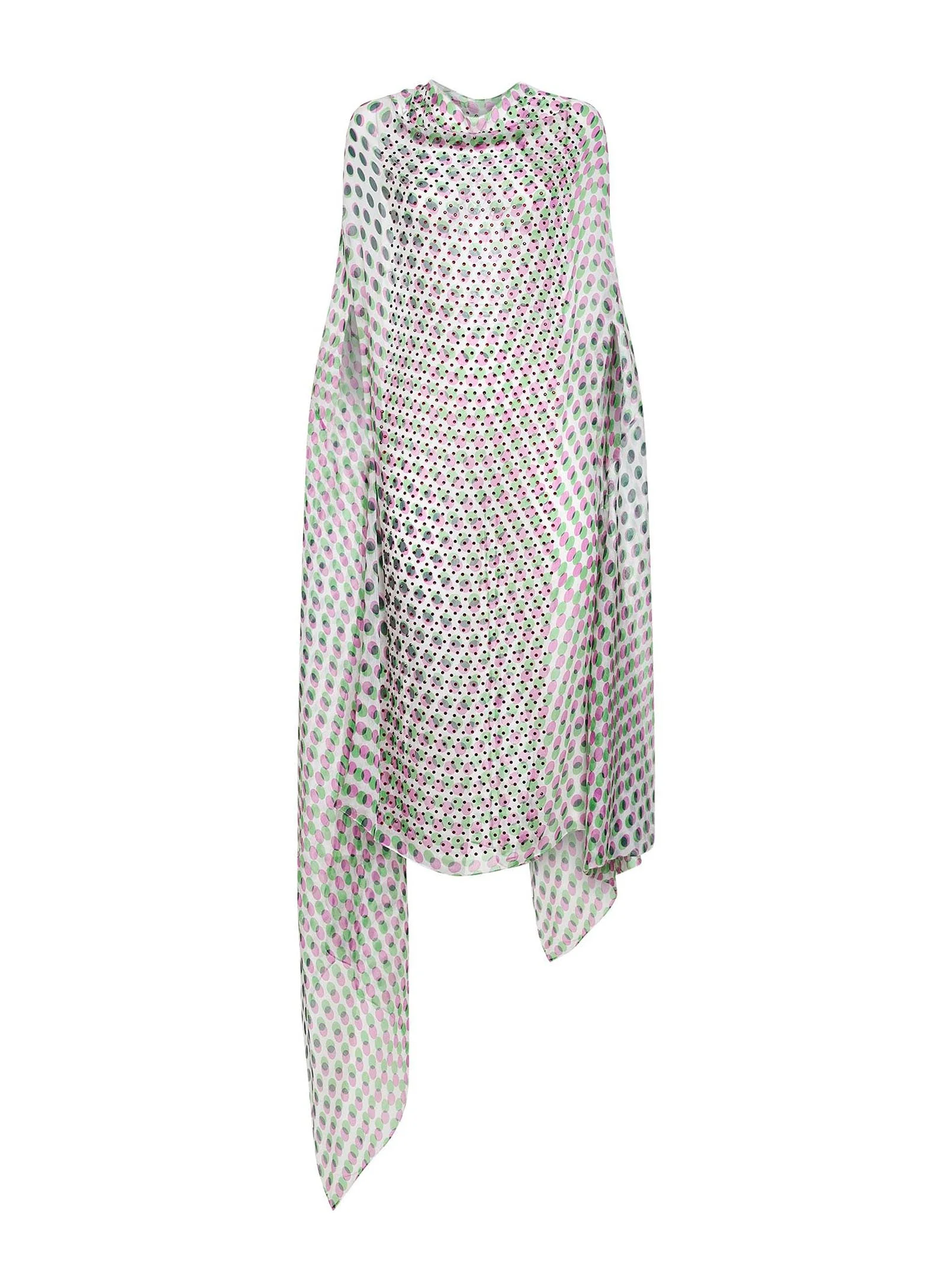 Ecru silk crepon Layered Optical Polka Dot-print cape-style dress - 1