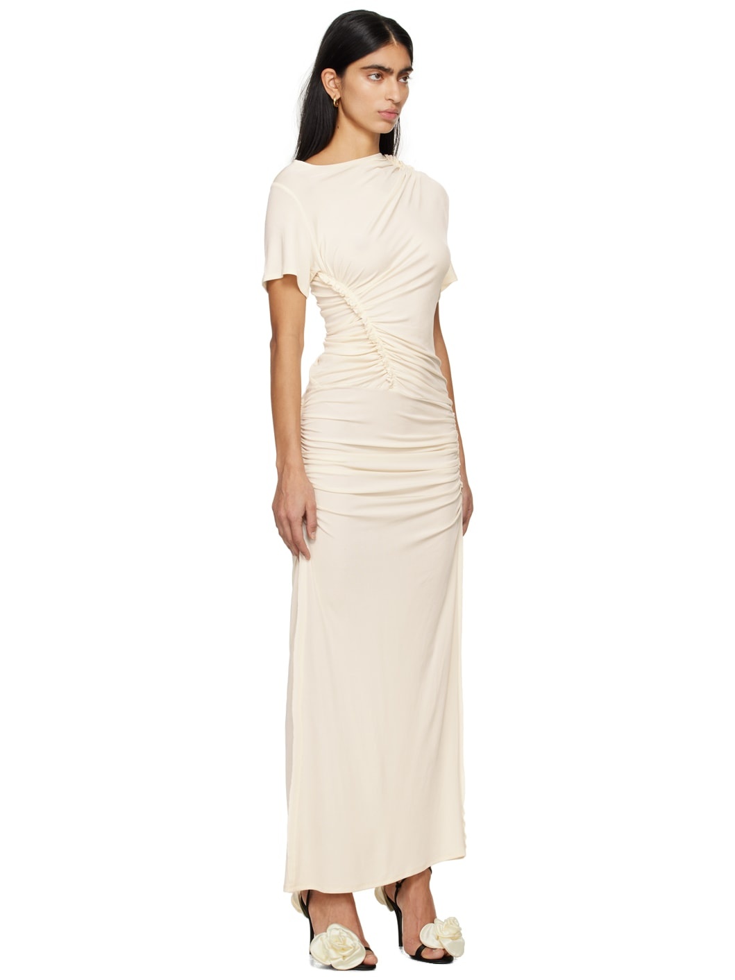 Off-White Ruched Midi Dress - 2