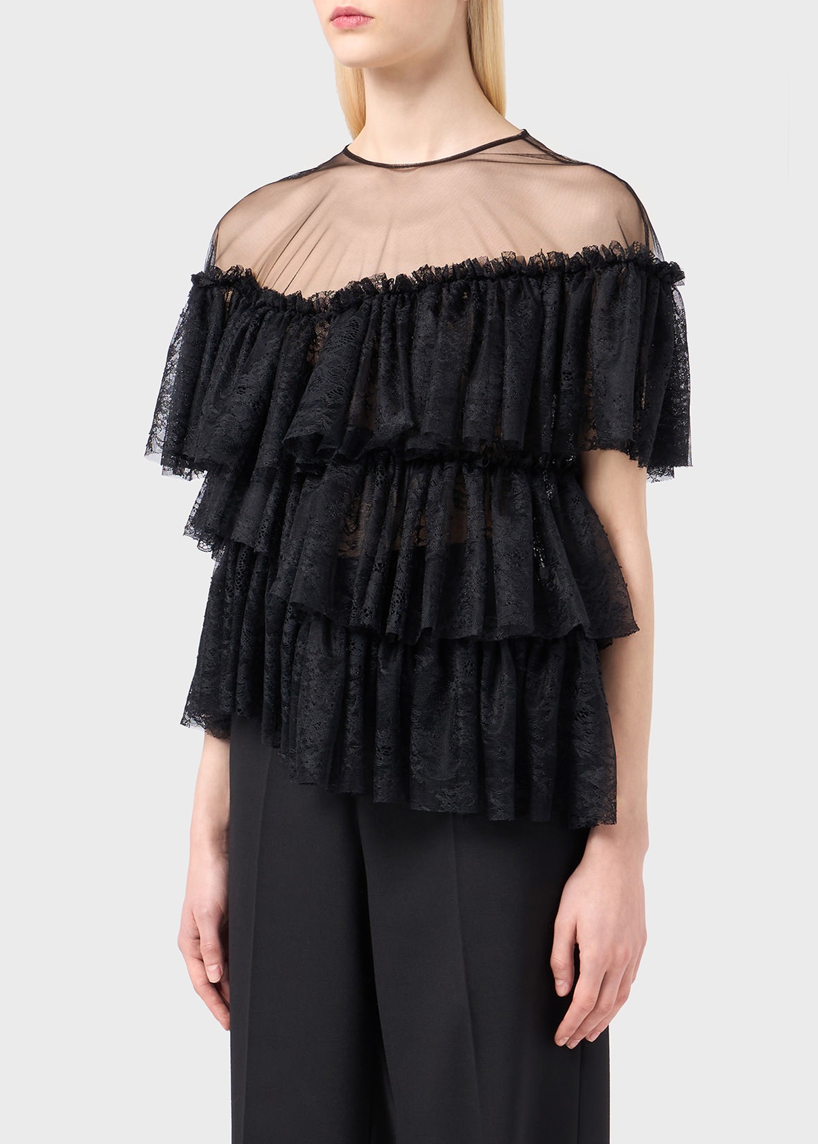 TULLE AND LACE BLOUSE WITH RUFFLES - 5