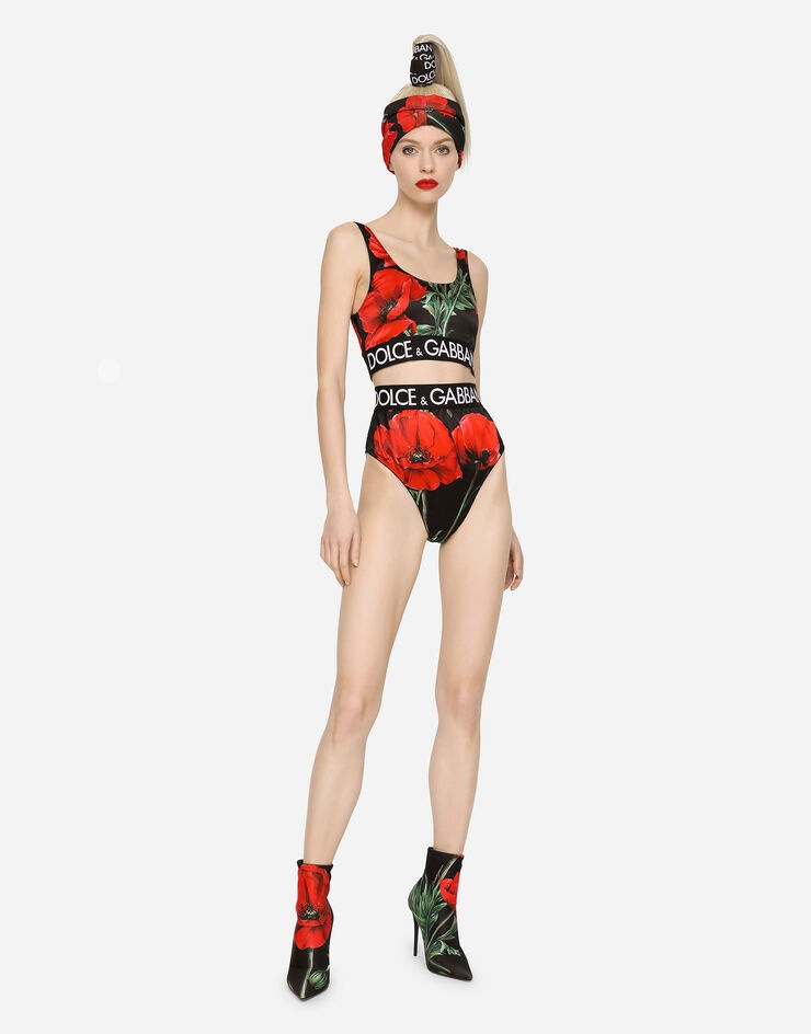 High-waisted satin briefs with poppy print - 2
