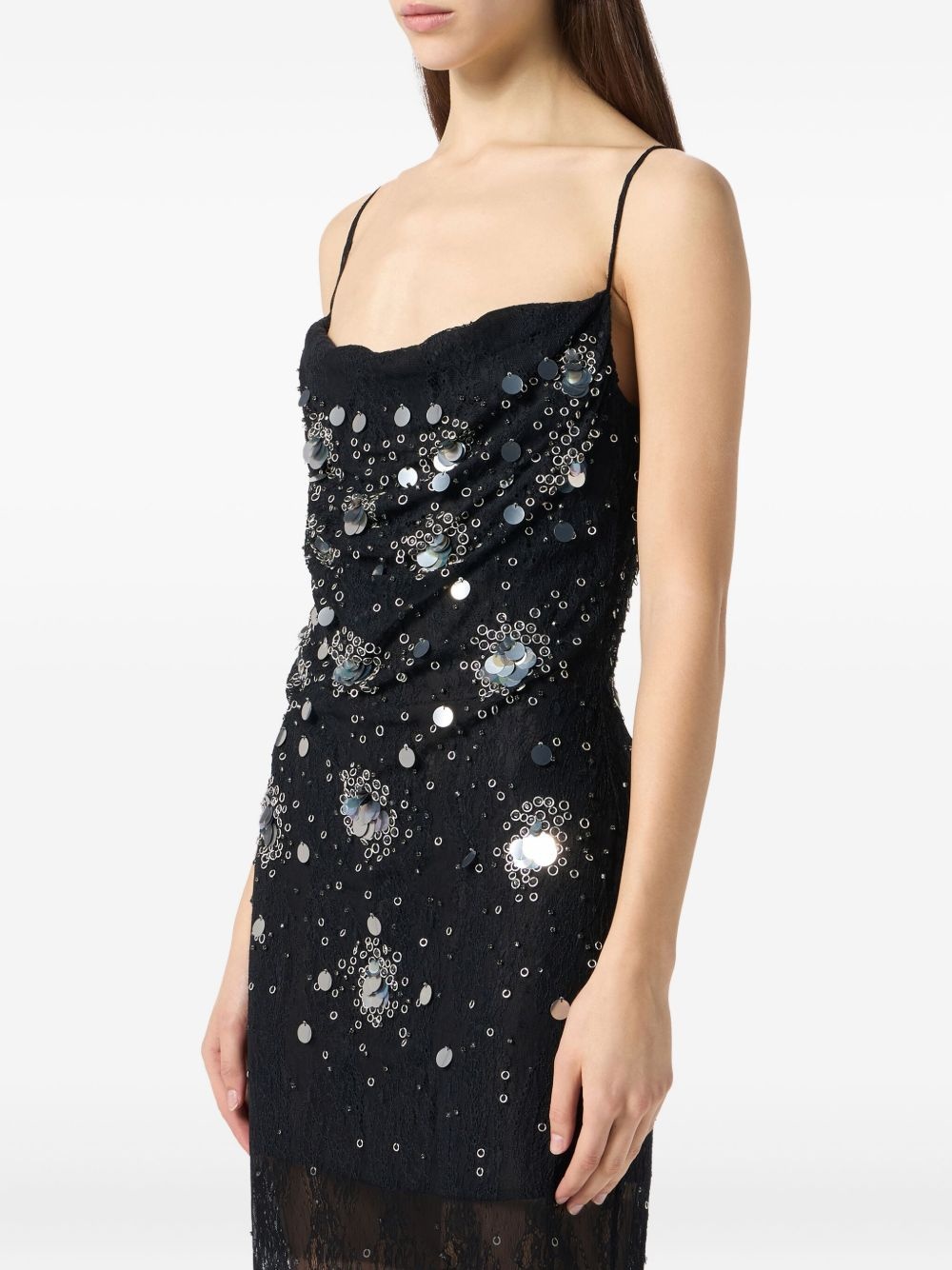 sequin-embellished lace gown - 4