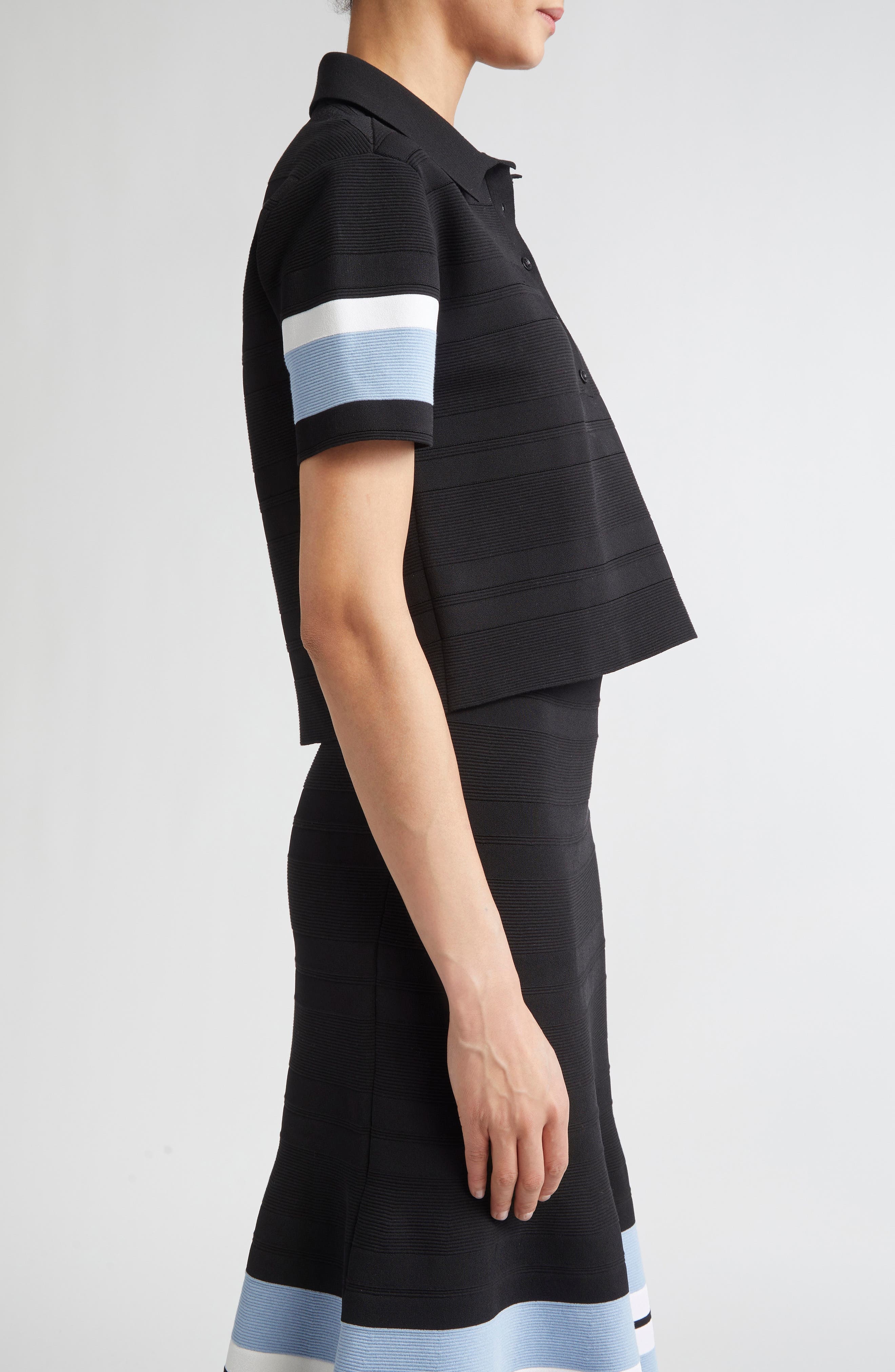 Carolina Herrera Stripe Knit Polo in Black Multi at Nordstrom - 4