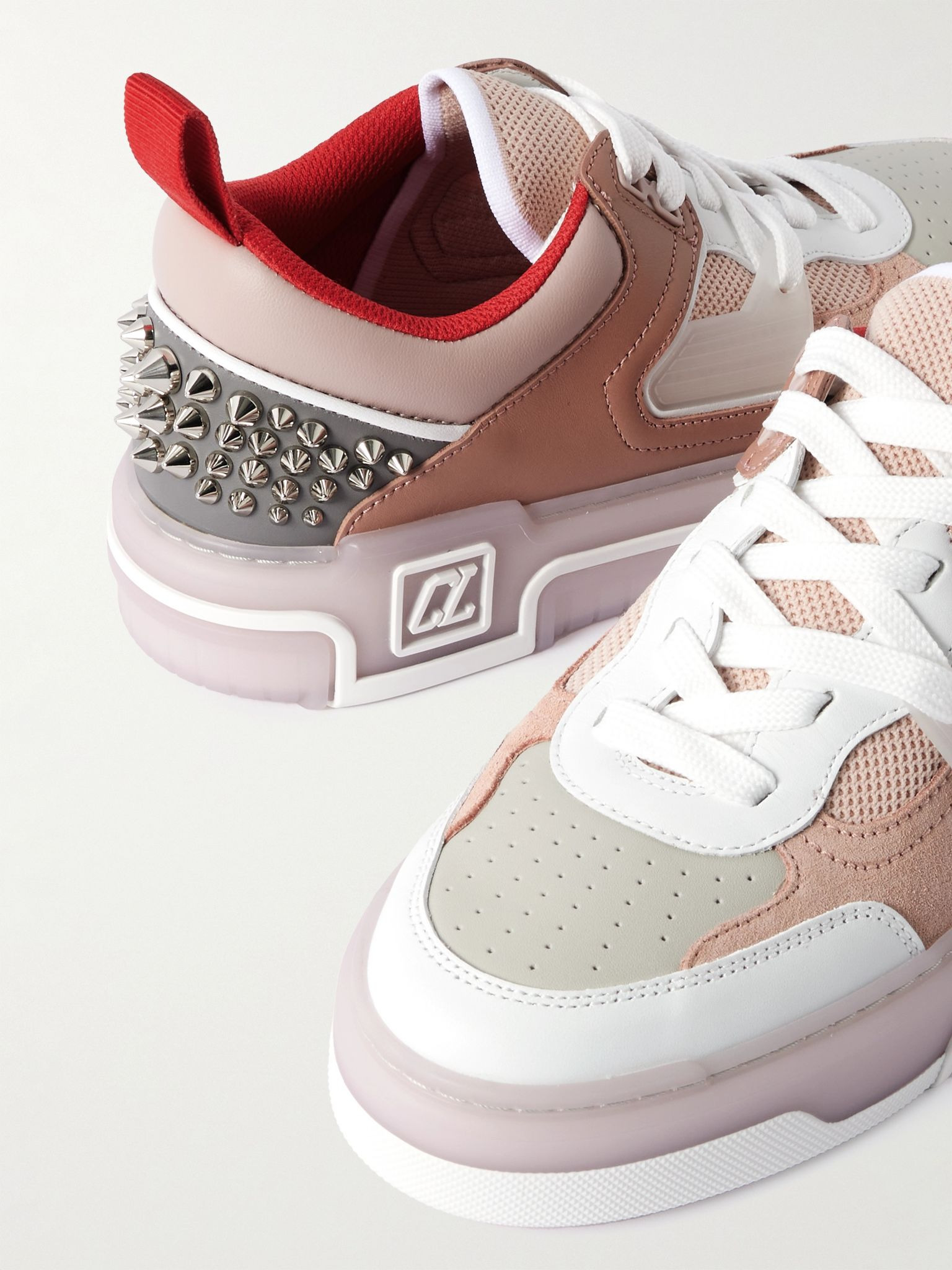 Astroloubi spiked leather, suede and mesh sneakers Pink - 4