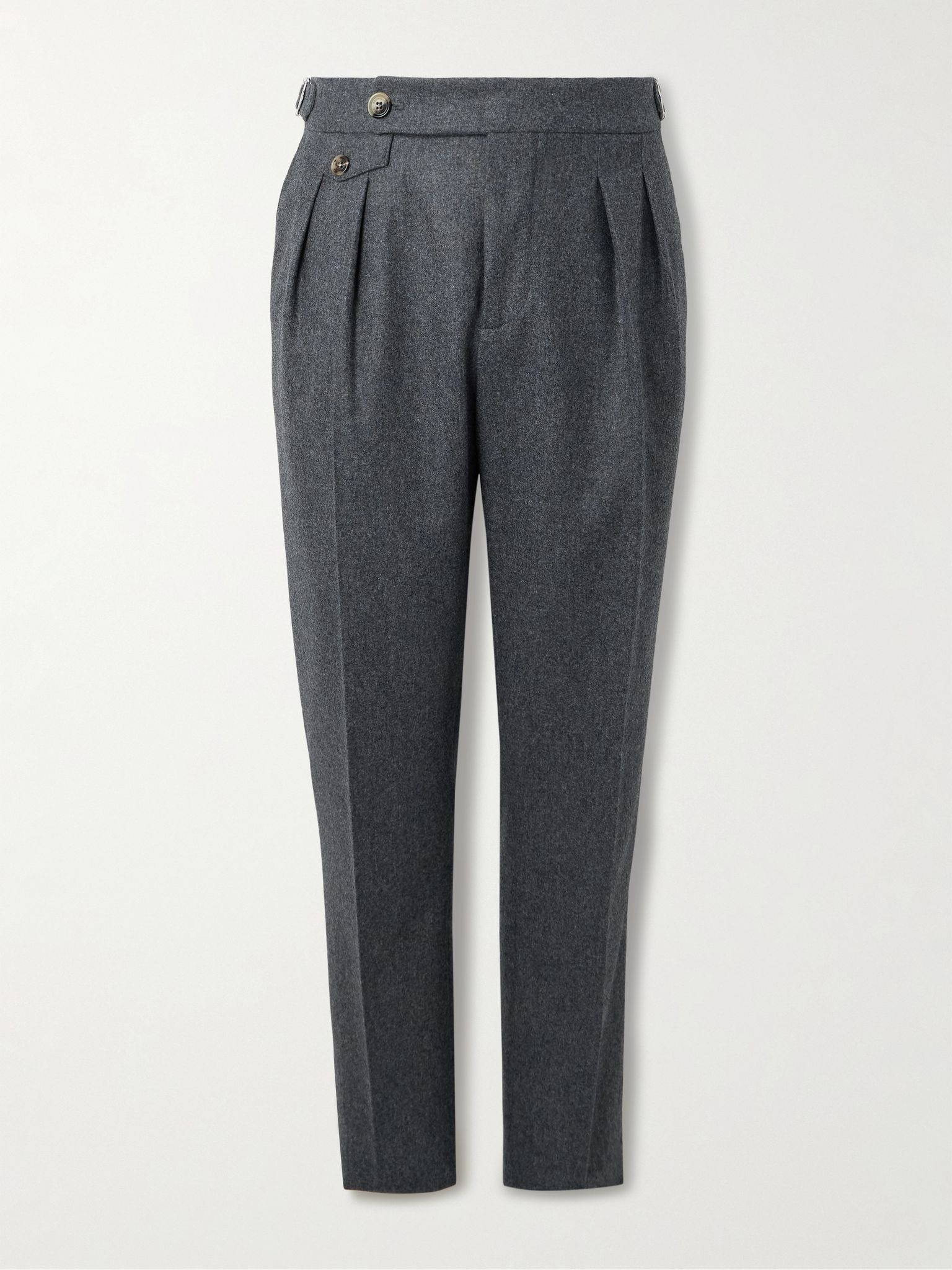 Tapered Pleated Virgin Wool Trousers Gray - 1