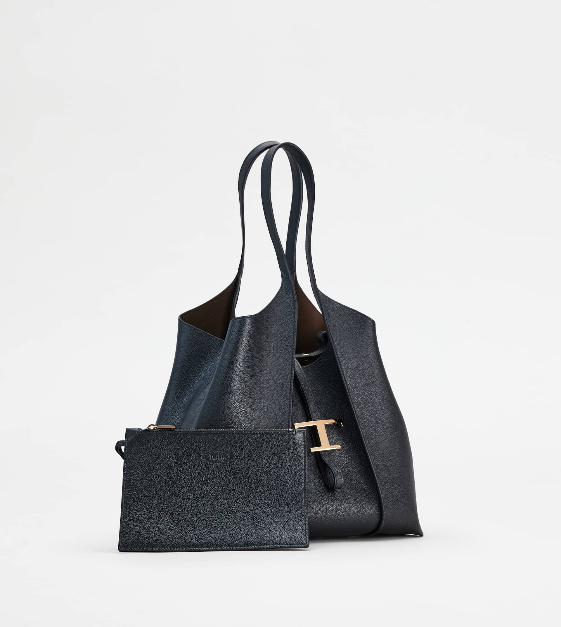 T TIMELESS SHOPPING BAG IN LEATHER SMALL - BLACK - 2