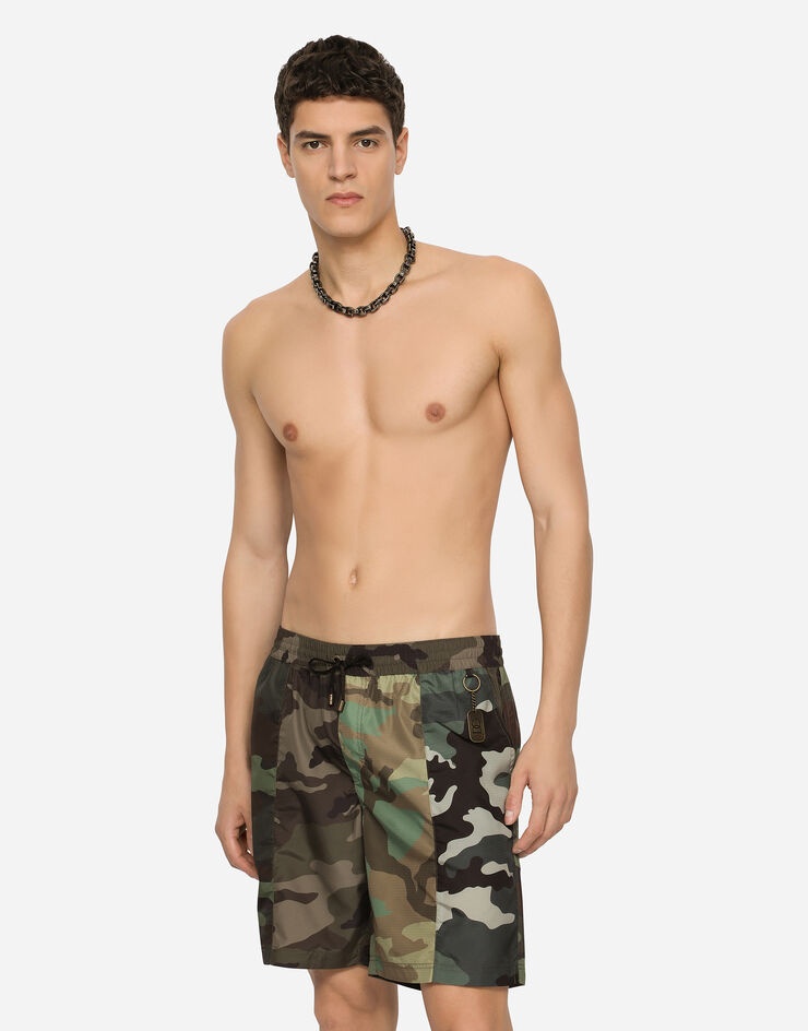 Mid-length swim trunks with camouflage patchwork design - 4