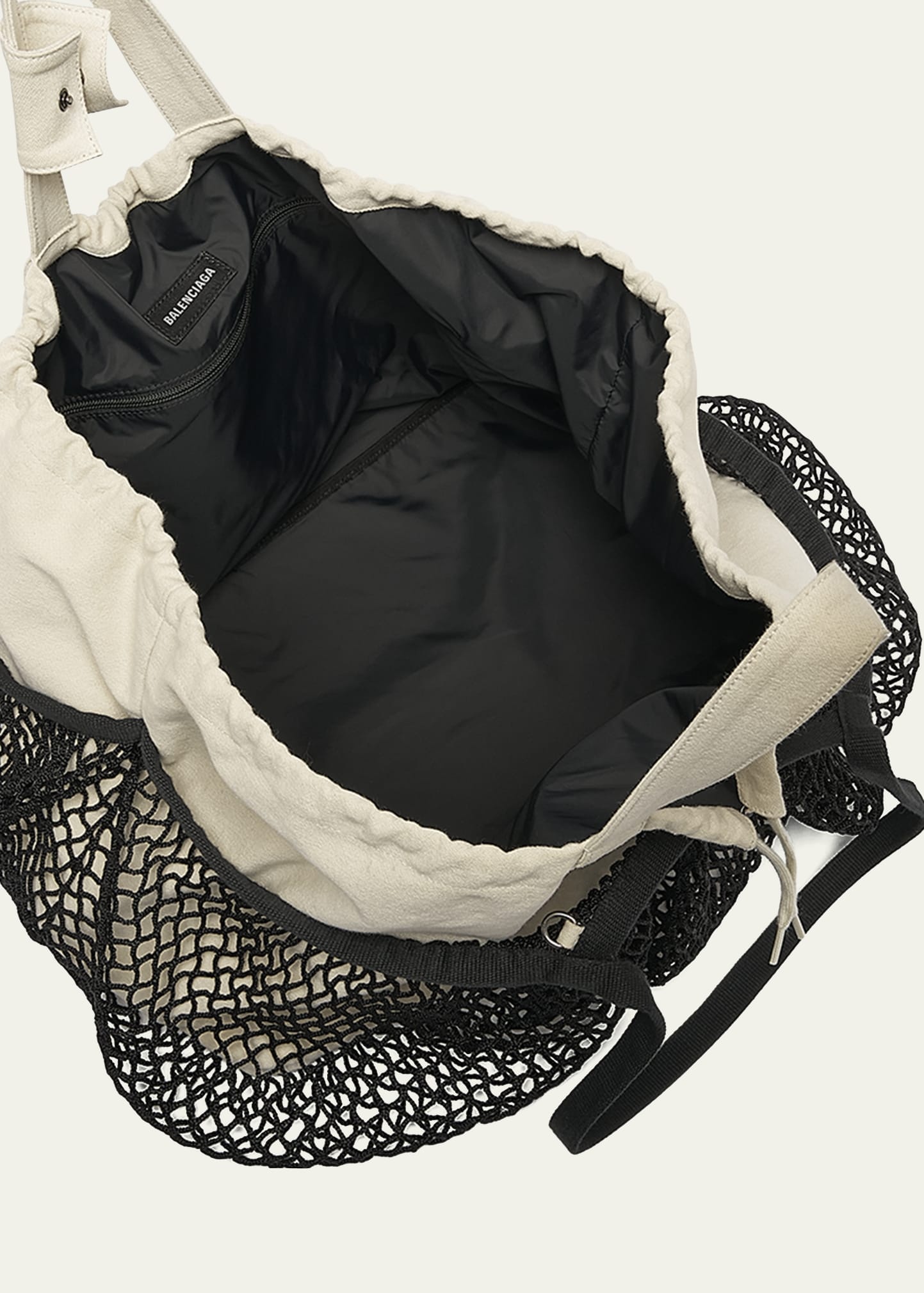 BALENCIAGA 24/7 Medium Washed Canvas and Fishnet Tote Bag