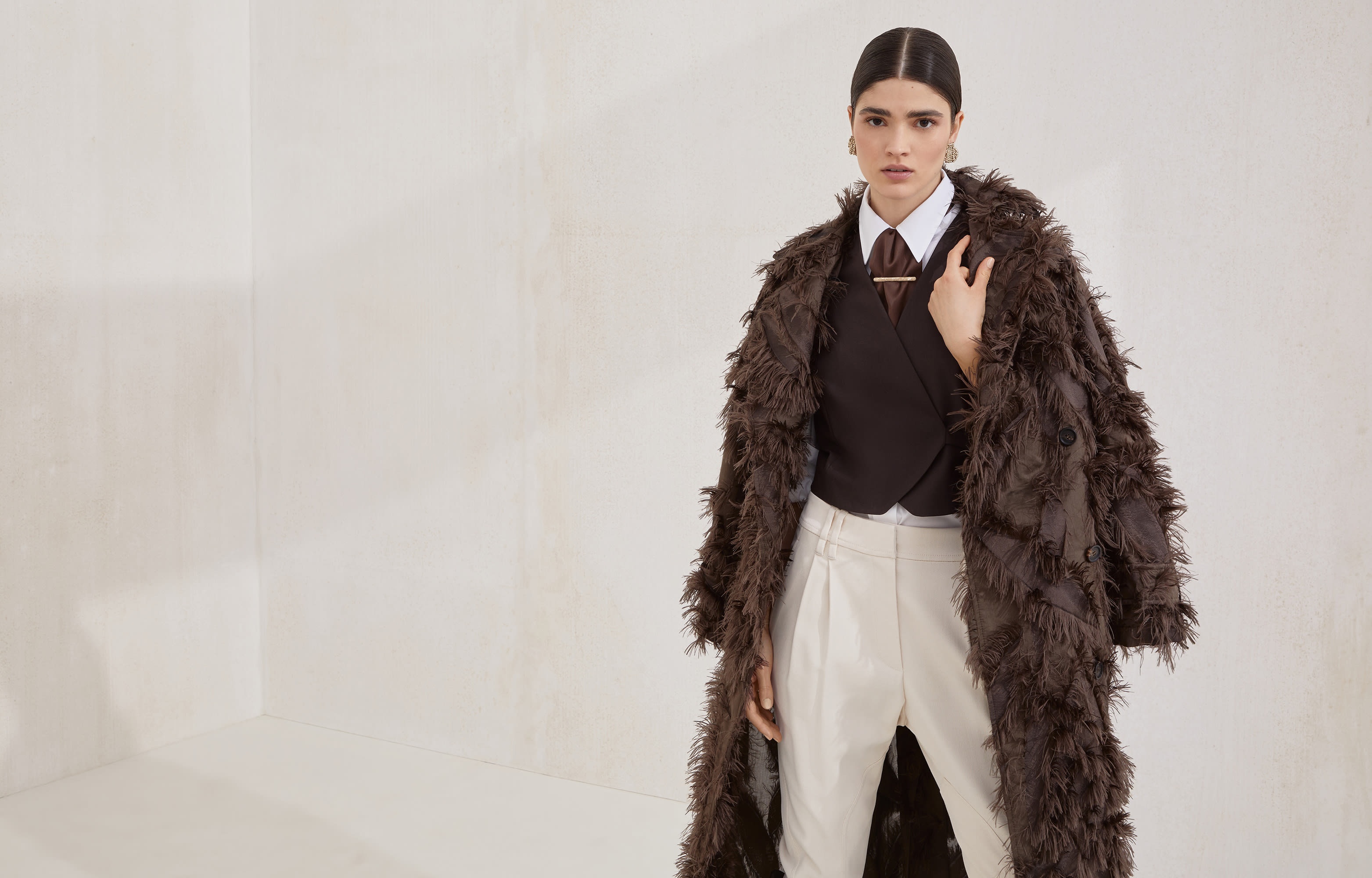 Dracaena fil coupé belted coat in techno cotton and silk with shiny cuff details - 6