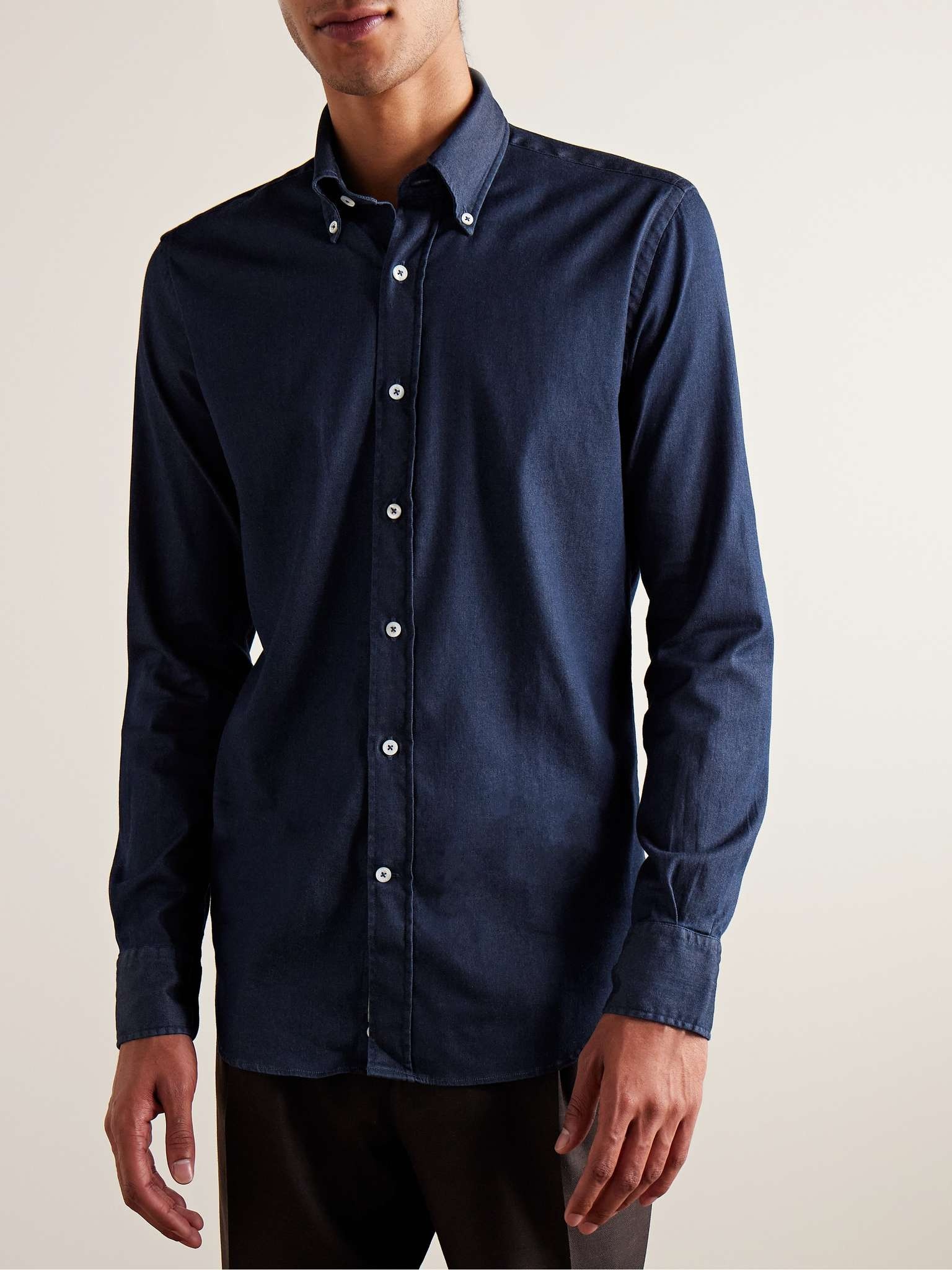 Button-Down Collar Cotton-Blend Chambray Shirt - 3