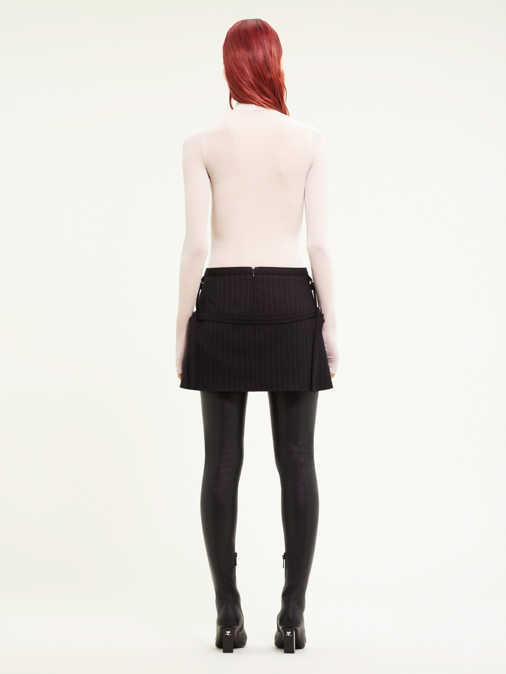 ONE STRAP PINSTRIPES WOOL MINI SKIRT - 4