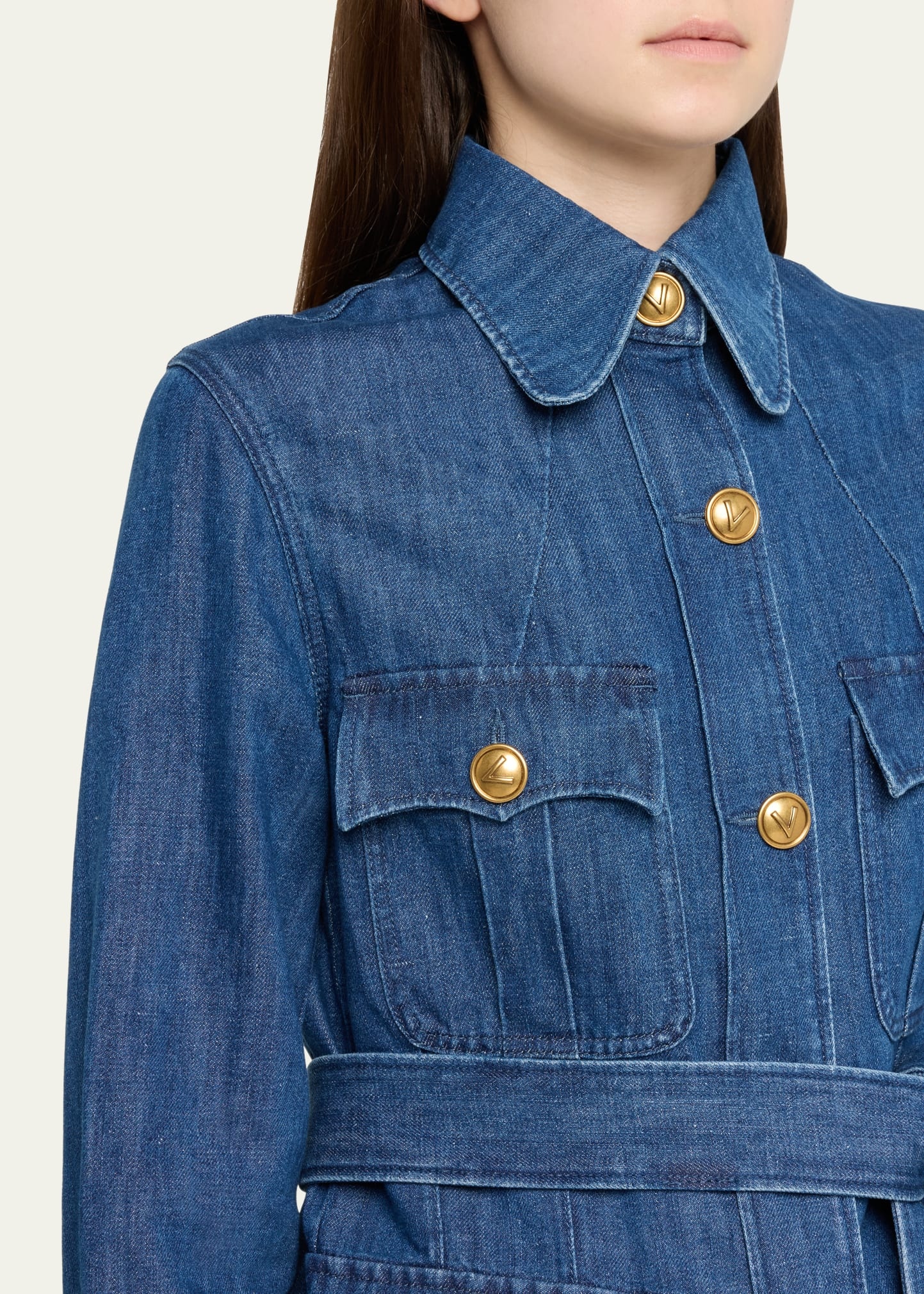 Belted Button Down Denim Shirt - 5