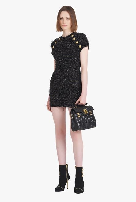 Short black tweed dress with gold-tone buttons - 2