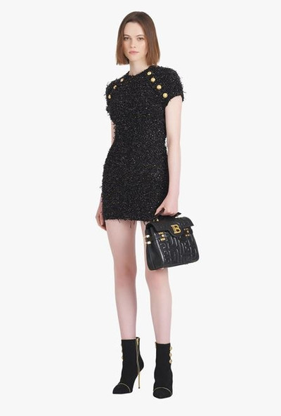 Balmain Short black tweed dress with gold-tone buttons outlook