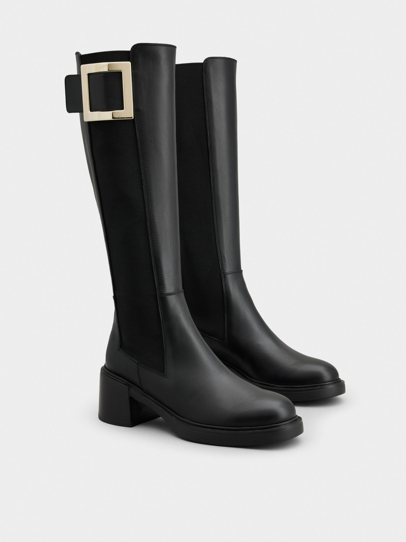 Roger Vivier Viv' Rangers Metal Buckle Chelsea Boots in Leather outlook