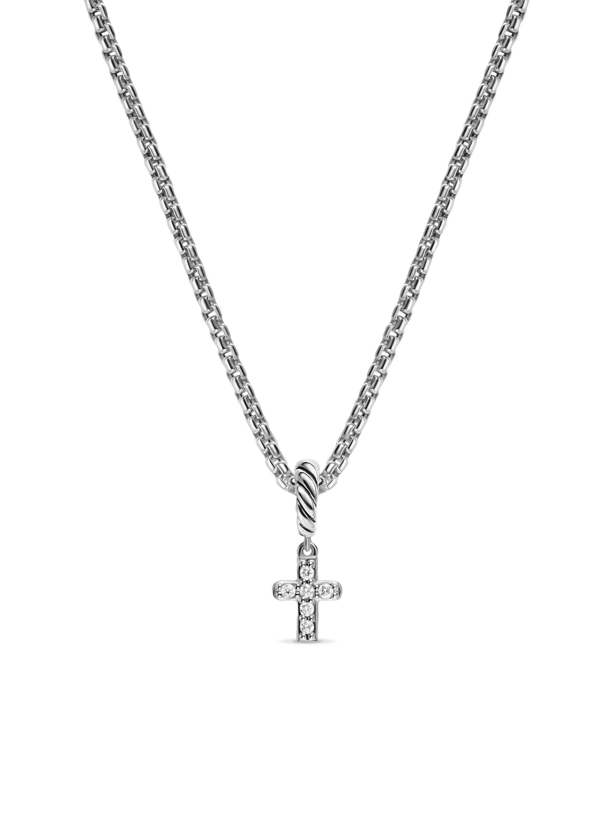 Women's Micro Pavé Cross Amulet in Sterling Silver with Diamonds, 8MM - Diamond - 1