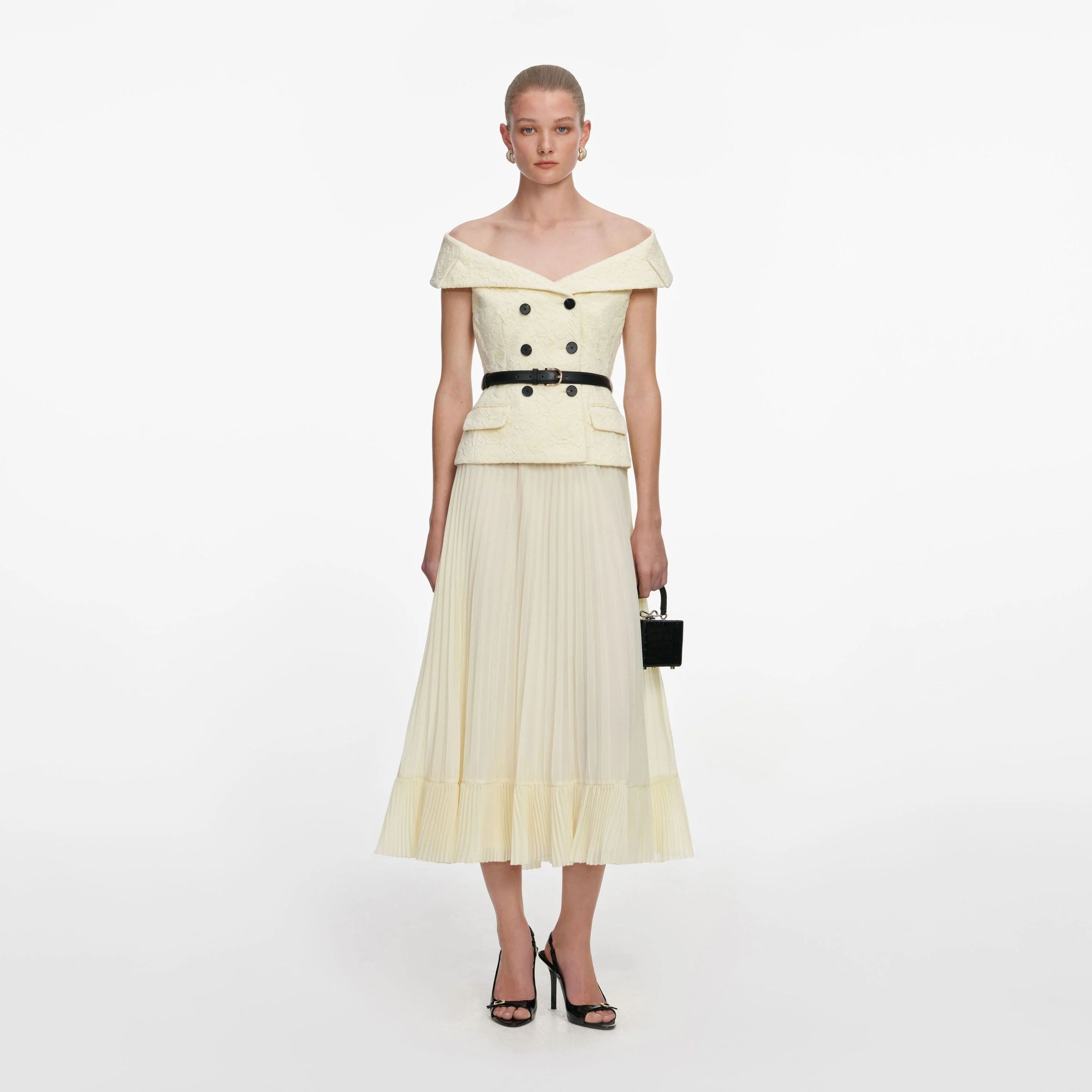 Yellow Lace Chiffon Midi Dress - 1