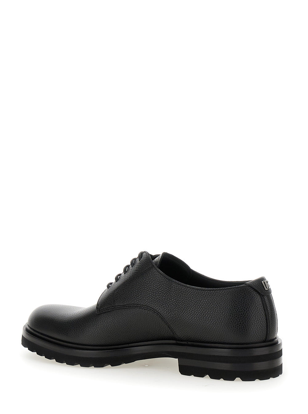 Dolce & Gabbana Men 'Altavilla' Black Derby Lace-Up Shoes With Metal Dg Logo On Heel In Brushed Leat - 3