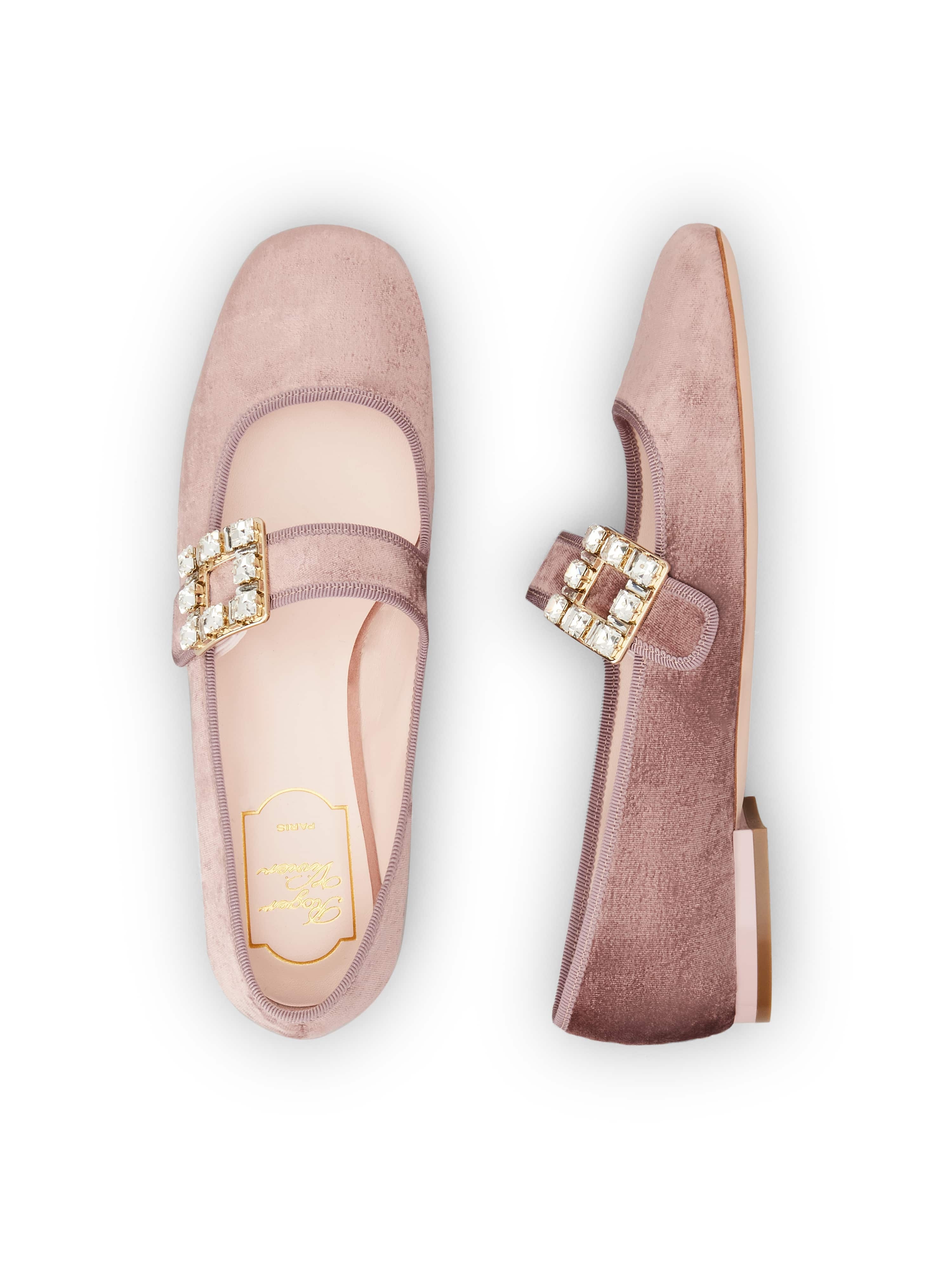 Très Vivier Strass Buckle Babies Ballerinas in Velvet - 4