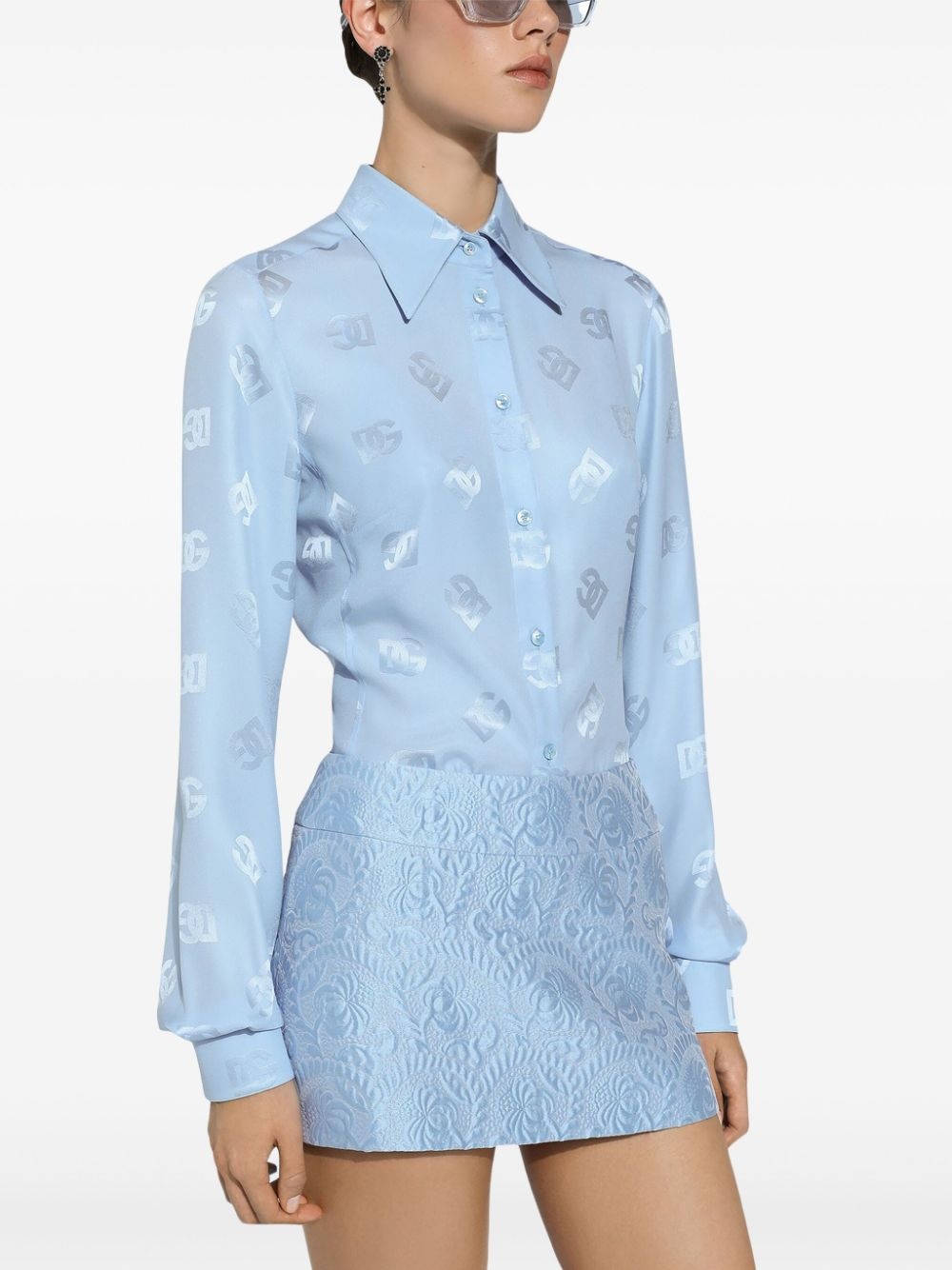 monogram-jacquard silk shirt - 5