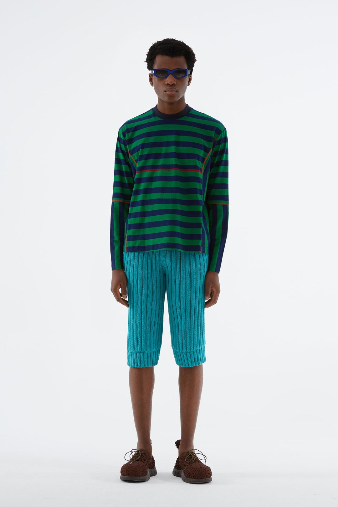 GREEN & BLUE STRIPED LONG SLEEVE WITH CUTS - 3