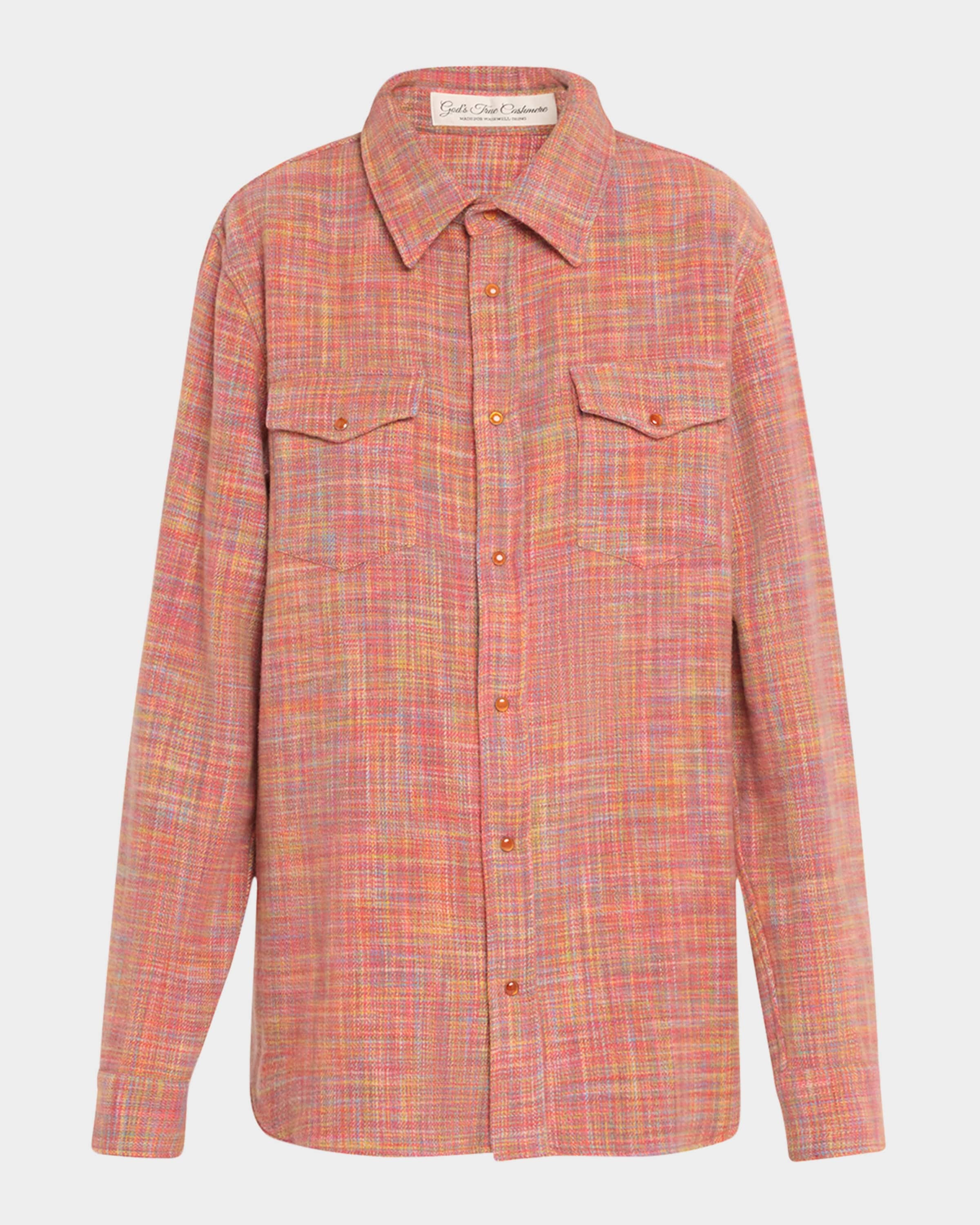Flower Space Dye Tartan Cashmere Shirt Jacket - 1