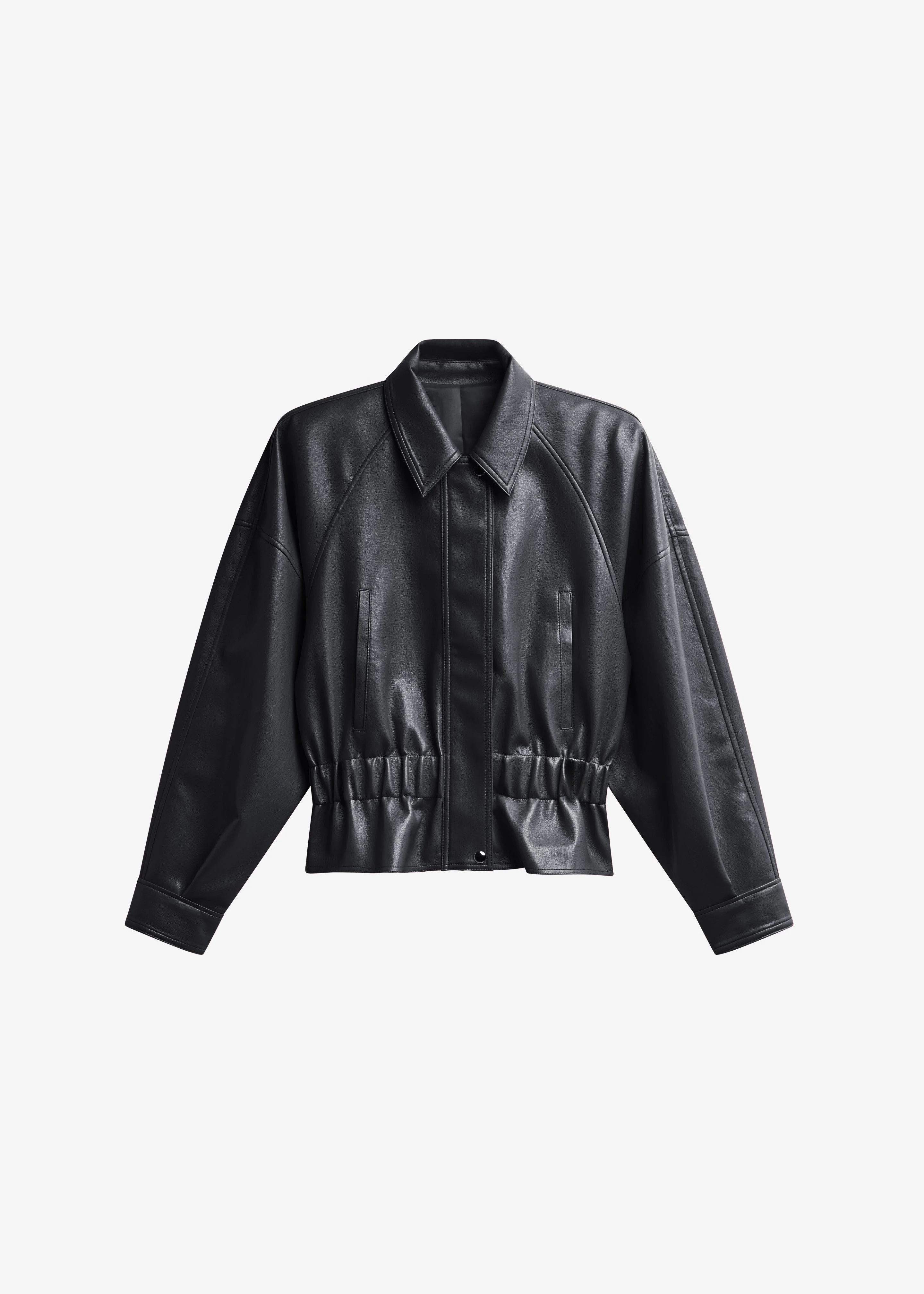 Kalsta Faux Leather Peplum Jacket - Black - 1
