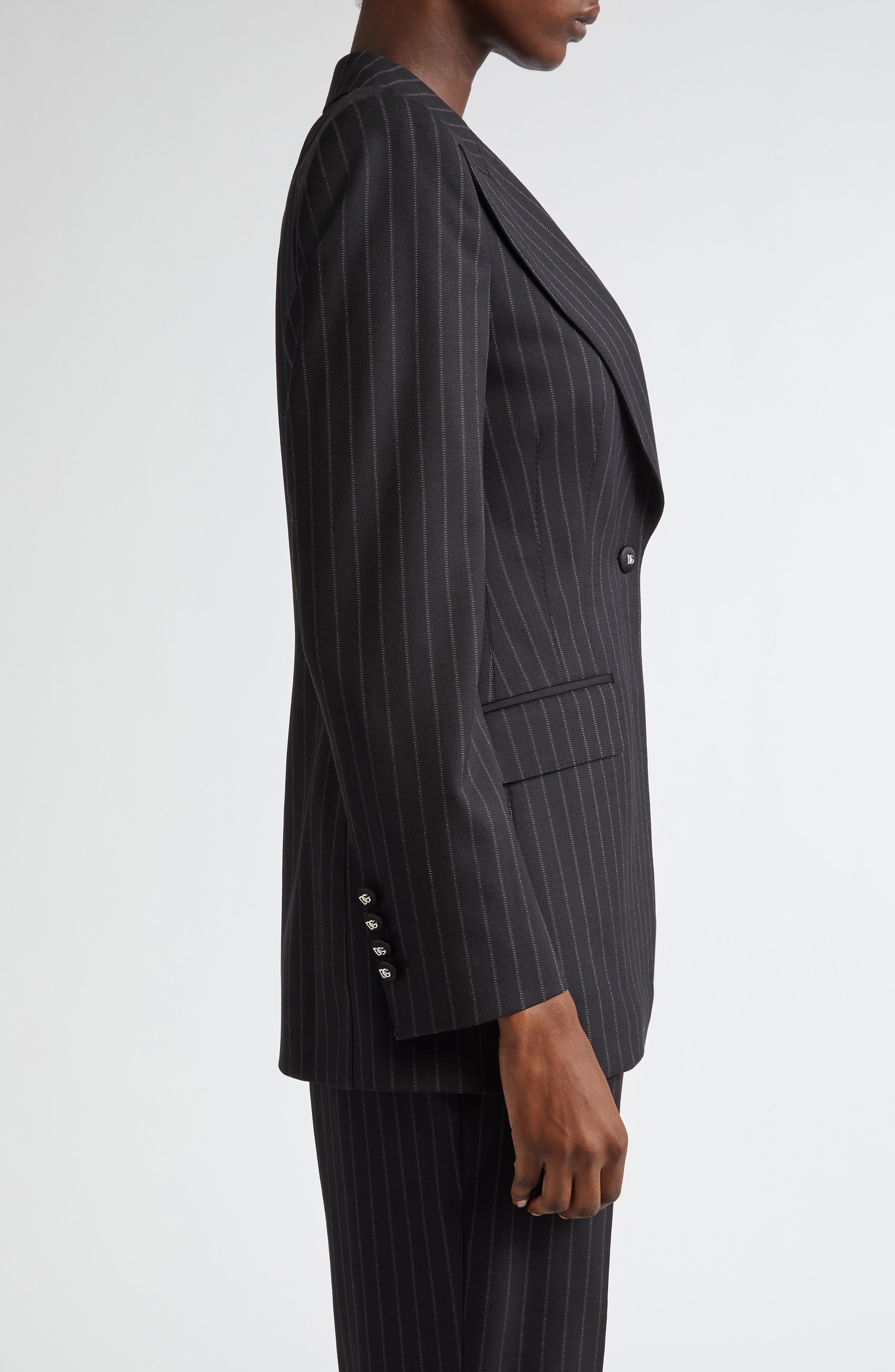 Dolce&Gabbana Pinstripe Stretch Virgin Wool Jacket in Black at Nordstrom - 4