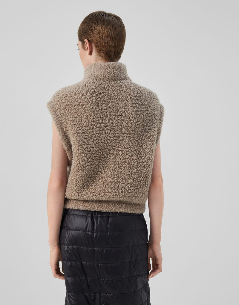 Brunello Cucinelli Fleecy cashmere sweater vest with precious half zip outlook