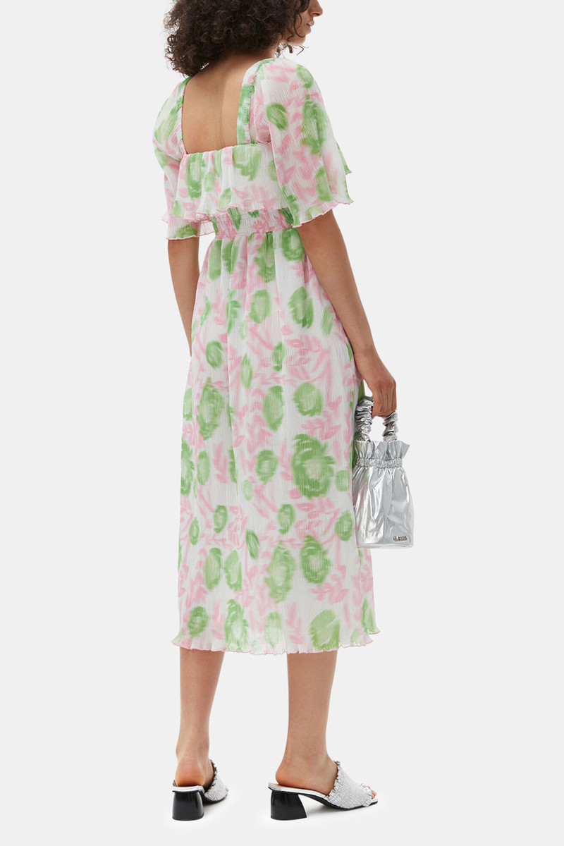 PLEATED GEORGETTE MIDI SMOCK DRESS 3