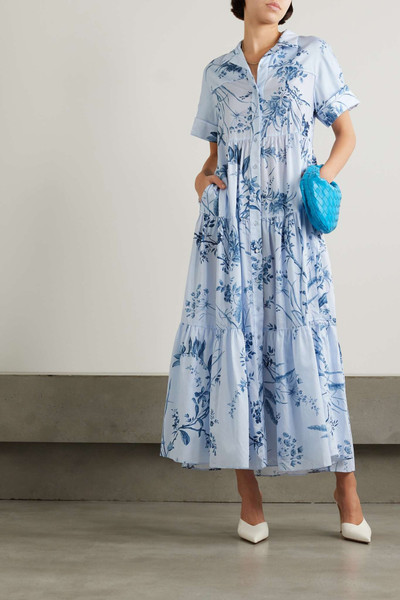 Erdem Tiered floral-print cotton-voile midi shirt dress outlook
