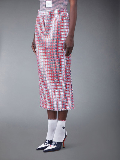 Thom Browne Check Summer Tweed Fray Maxi Low Rise Pencil Skirt outlook
